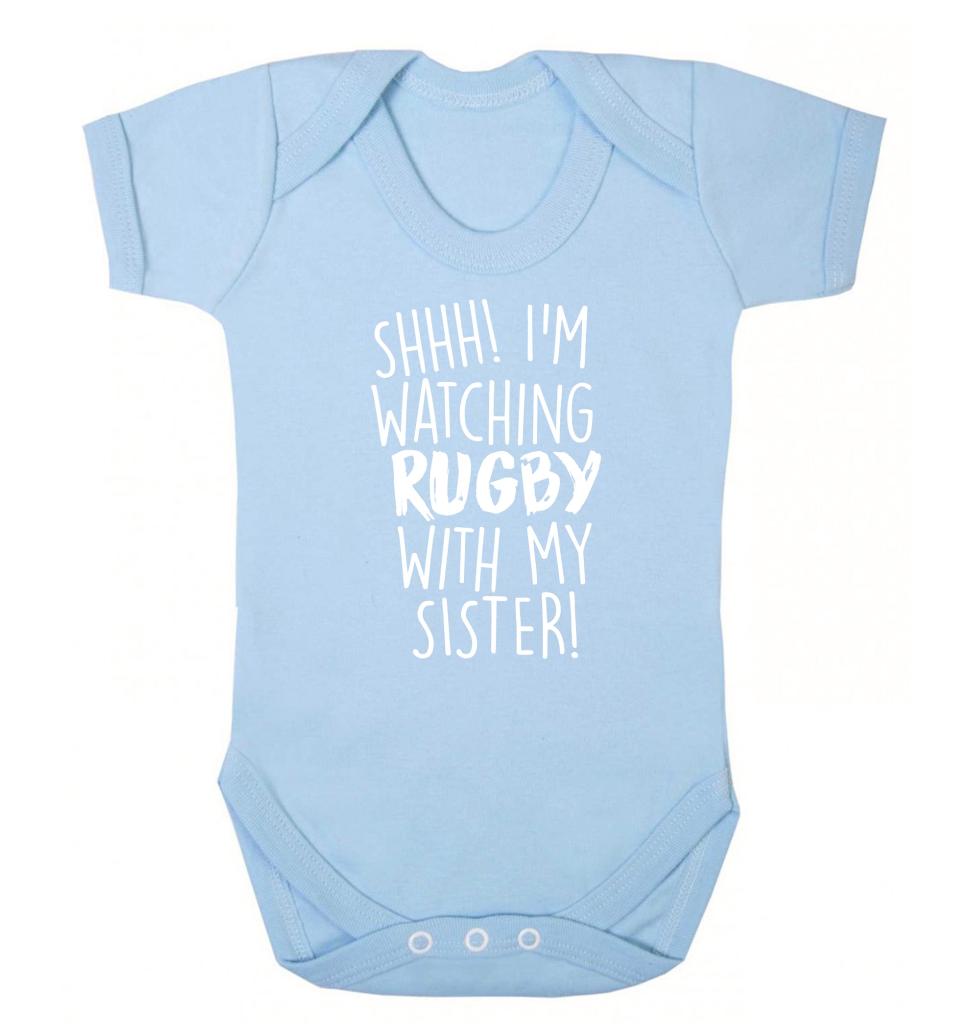 Shh... I'm watching rugby with my sister Baby Vest pale blue 18-24 months