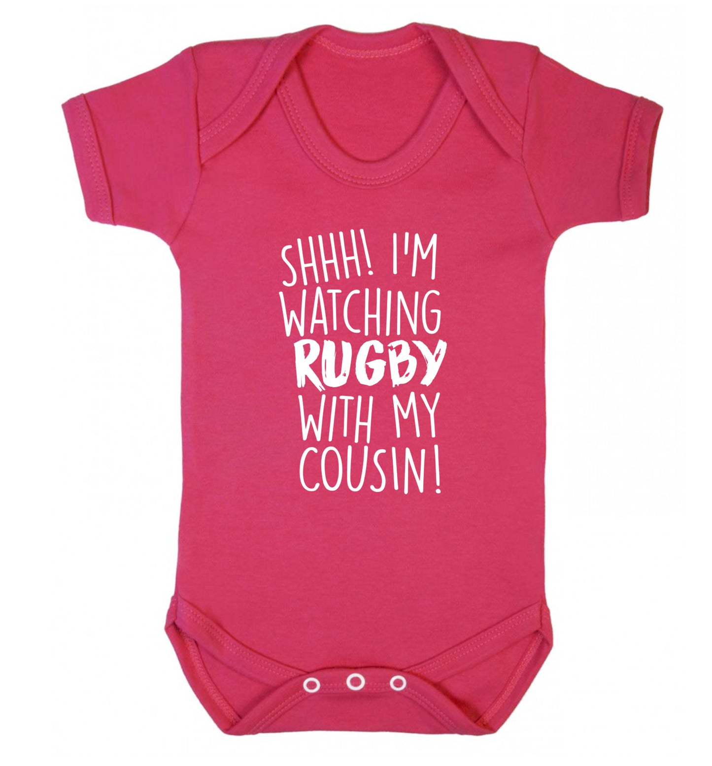 Shhh I'm watching rugby with my cousin Baby Vest dark pink 18-24 months