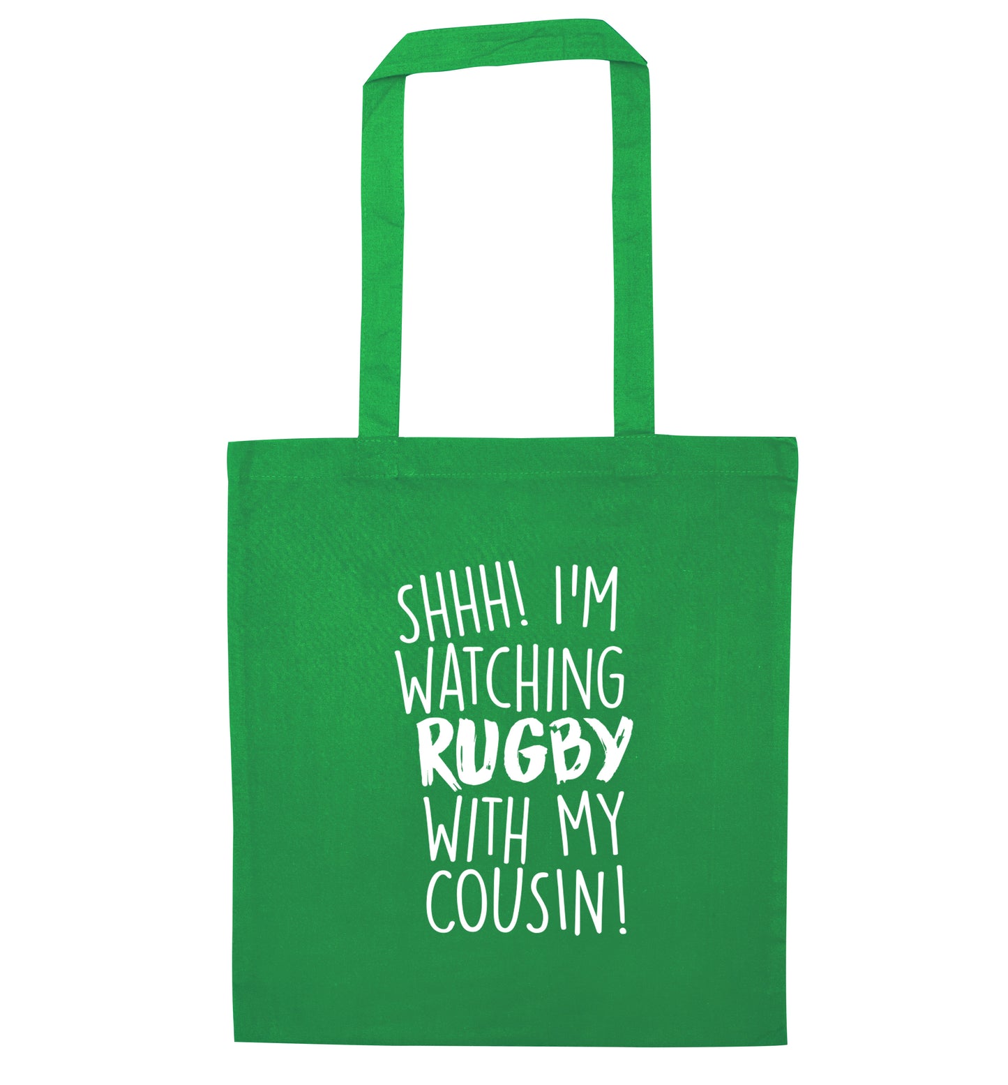 Shhh I'm watching rugby with my cousin green tote bag