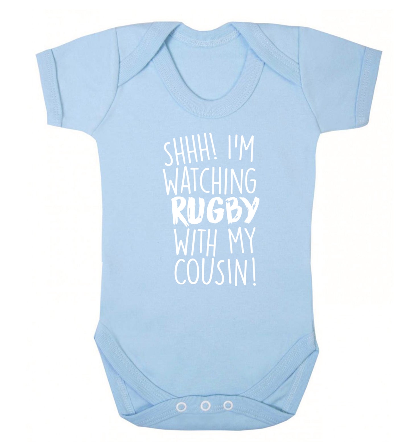 Shhh I'm watching rugby with my cousin Baby Vest pale blue 18-24 months