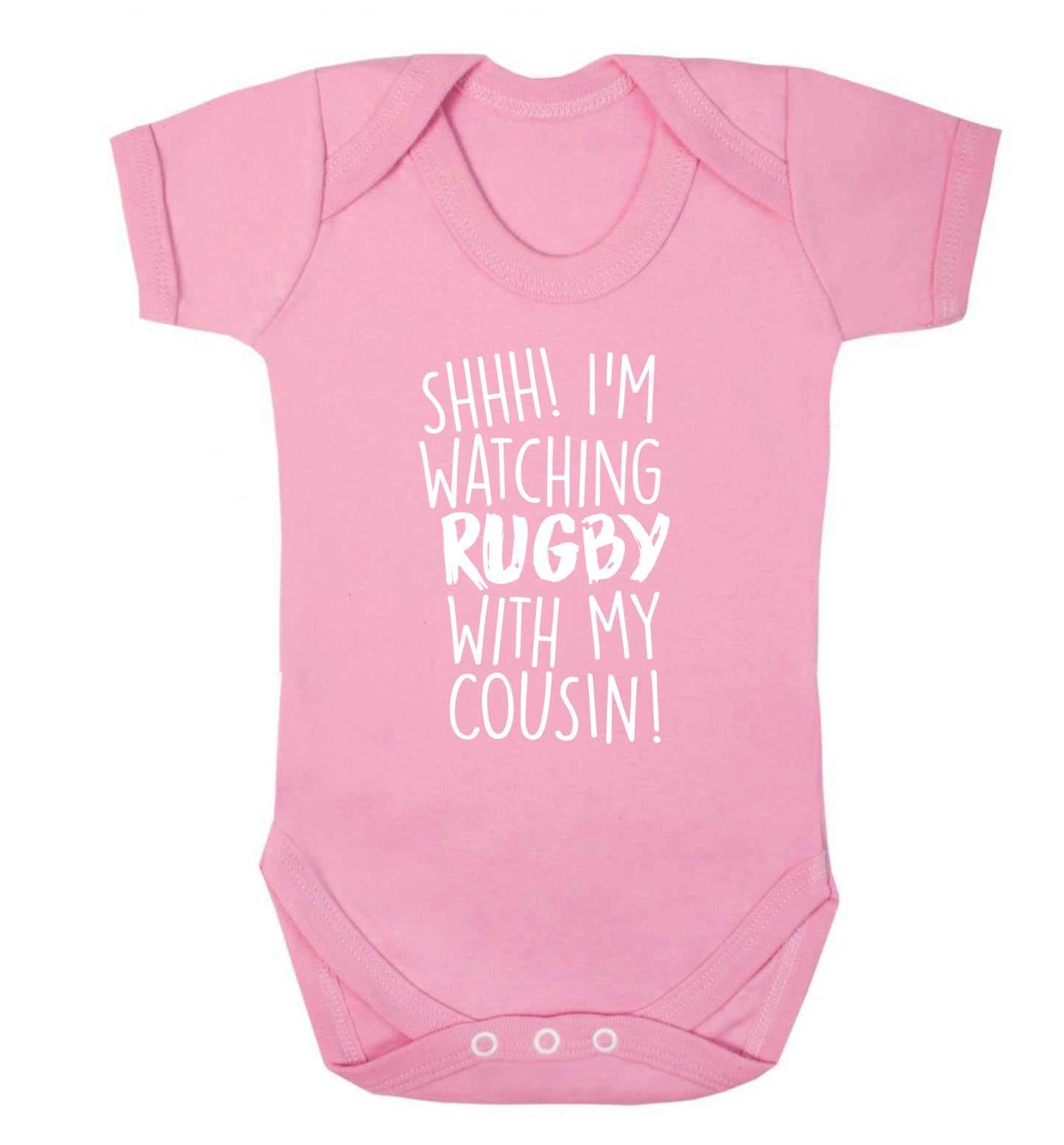 Shhh I'm watching rugby with my cousin Baby Vest pale pink 18-24 months