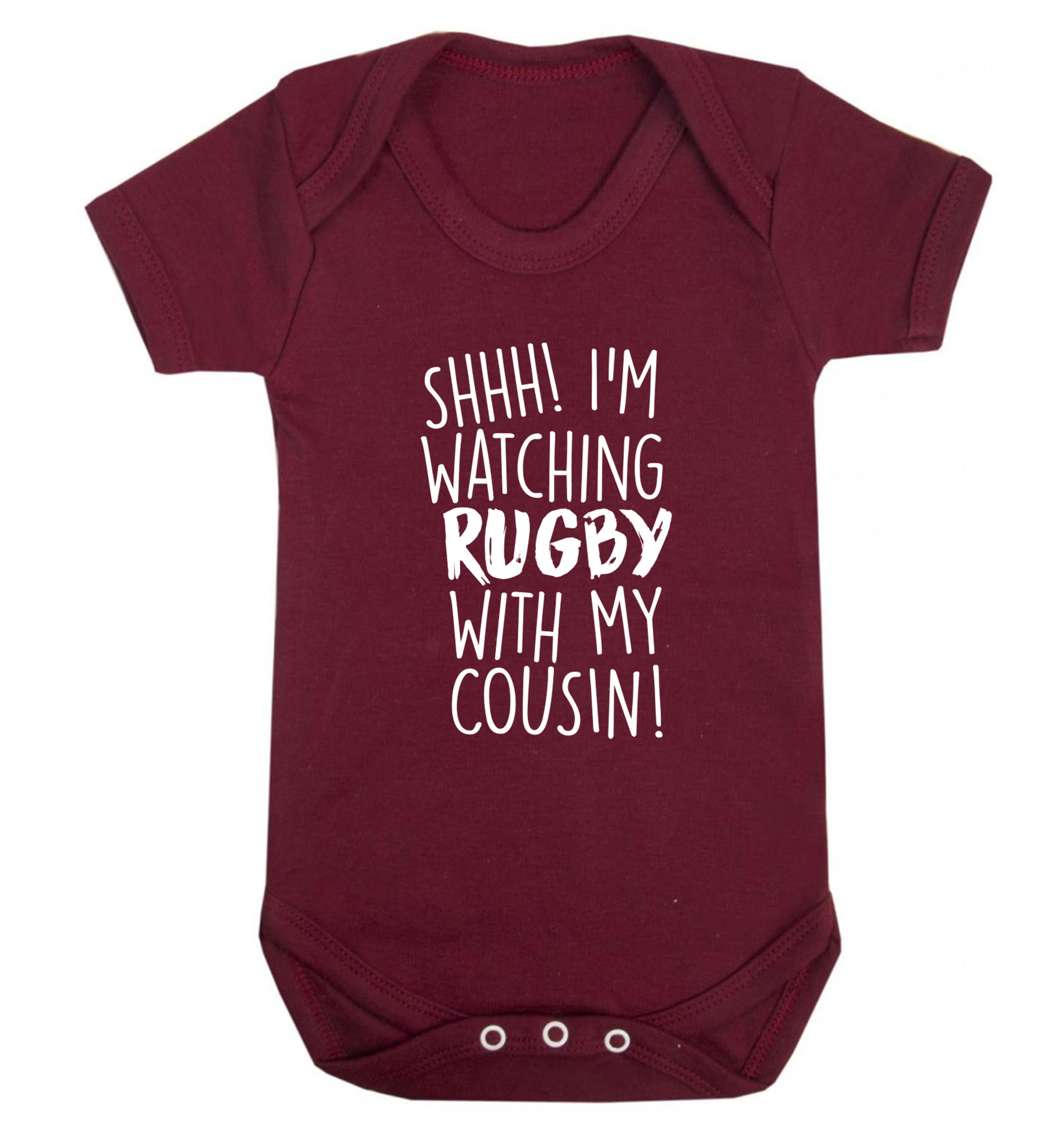 Shhh I'm watching rugby with my cousin Baby Vest maroon 18-24 months