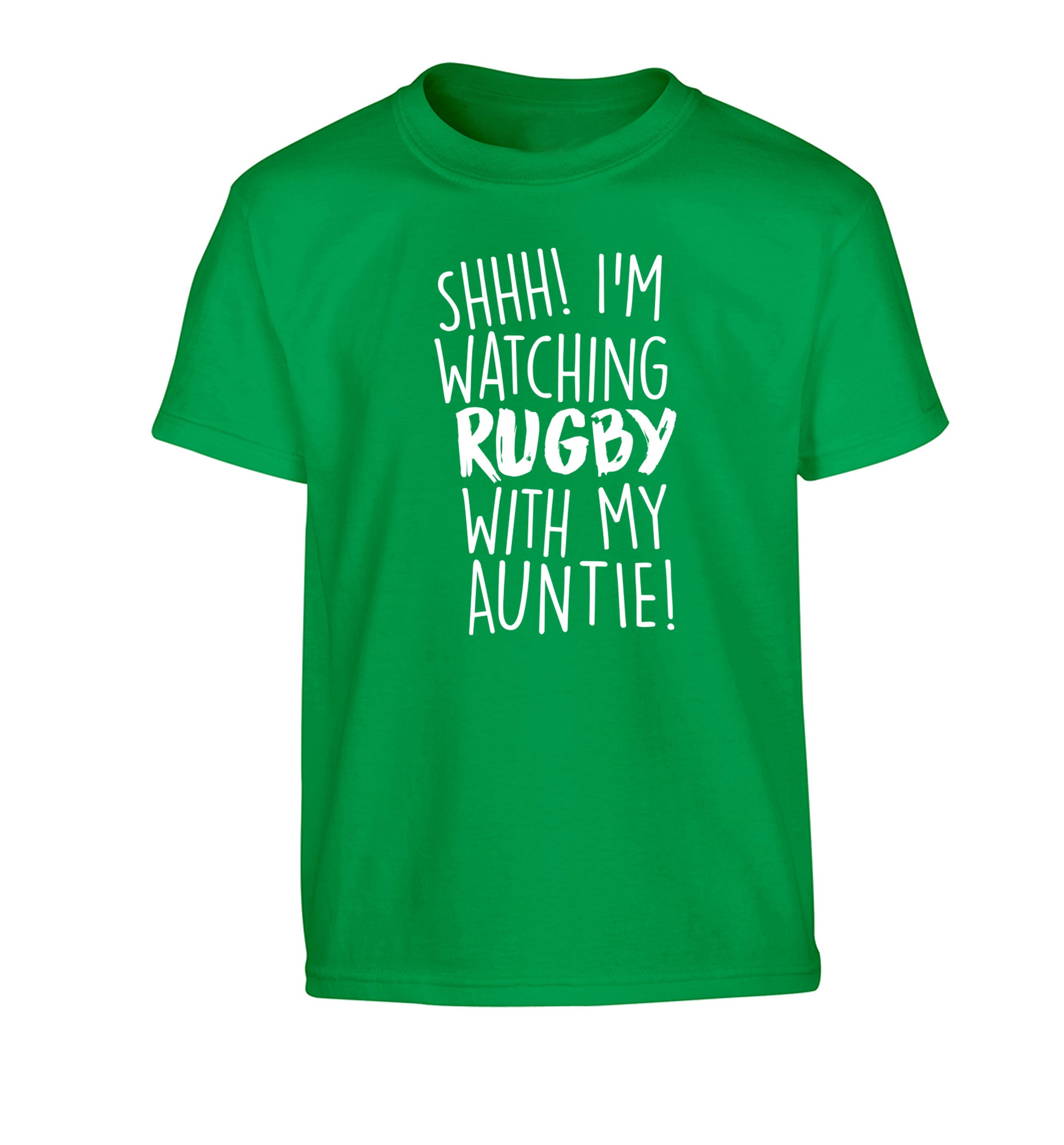 Shhh I'm watchin rugby with my auntie Children's green Tshirt 12-13 Years