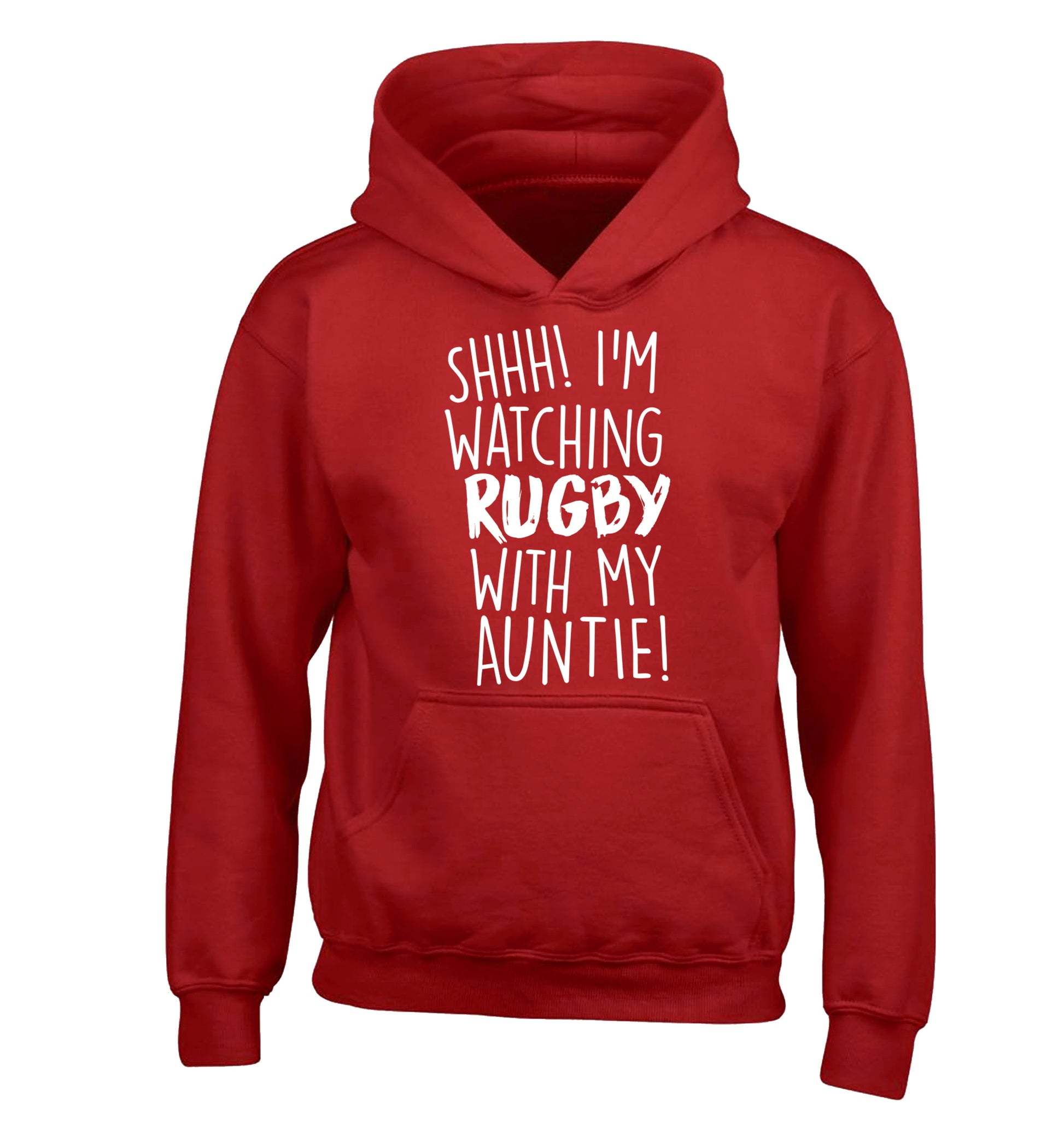 Shhh I'm watchin rugby with my auntie children's red hoodie 12-13 Years