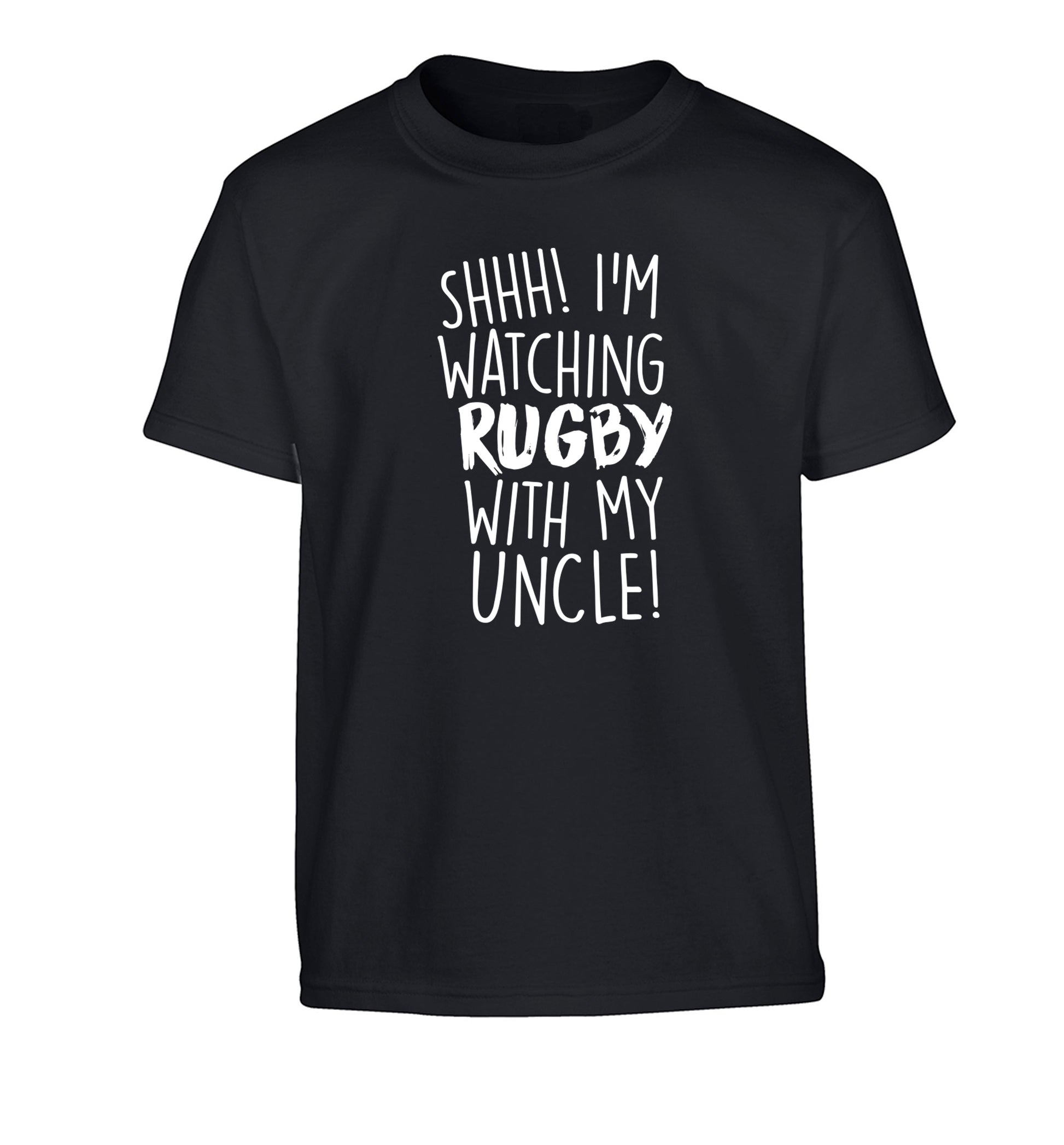 Shh.. I'm watching rugby with my uncle Children's black Tshirt 12-13 Years