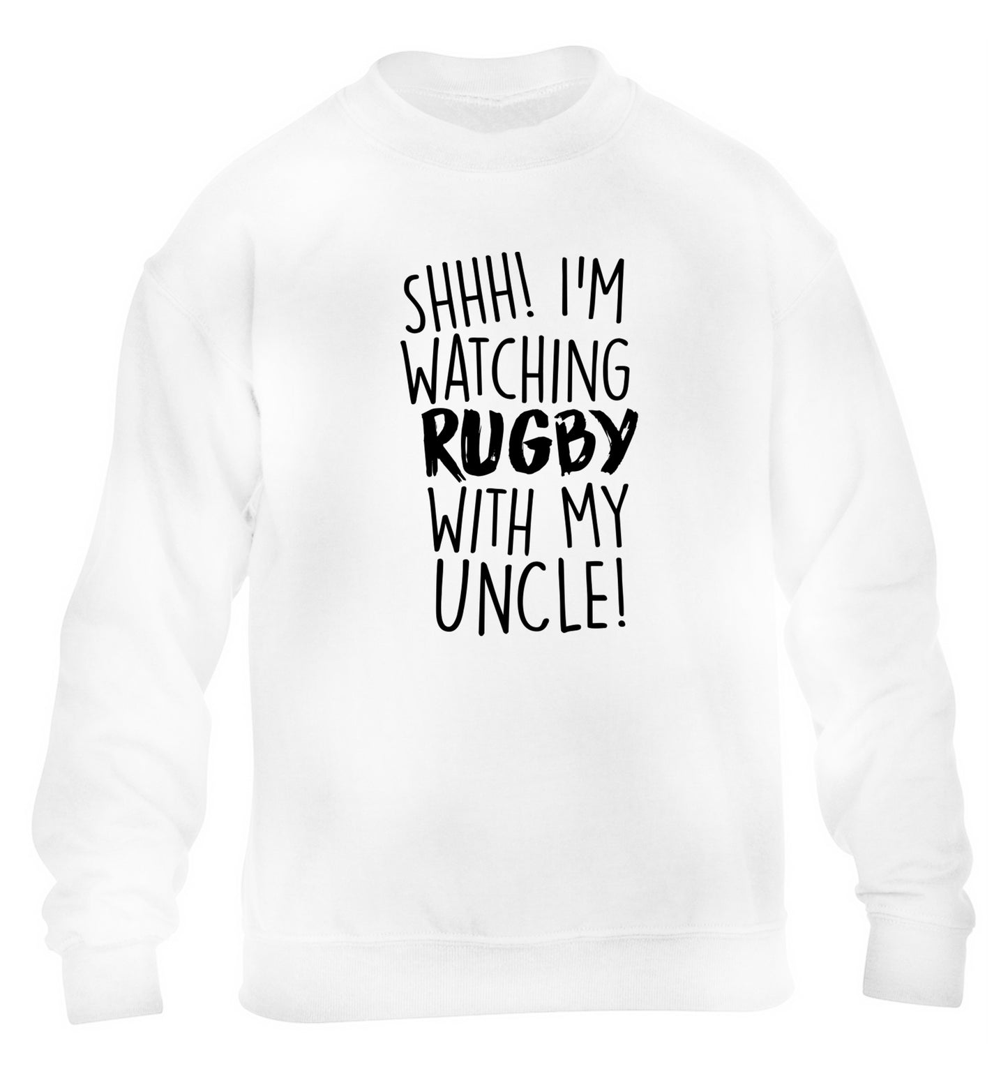Shh.. I'm watching rugby with my uncle children's white sweater 12-13 Years