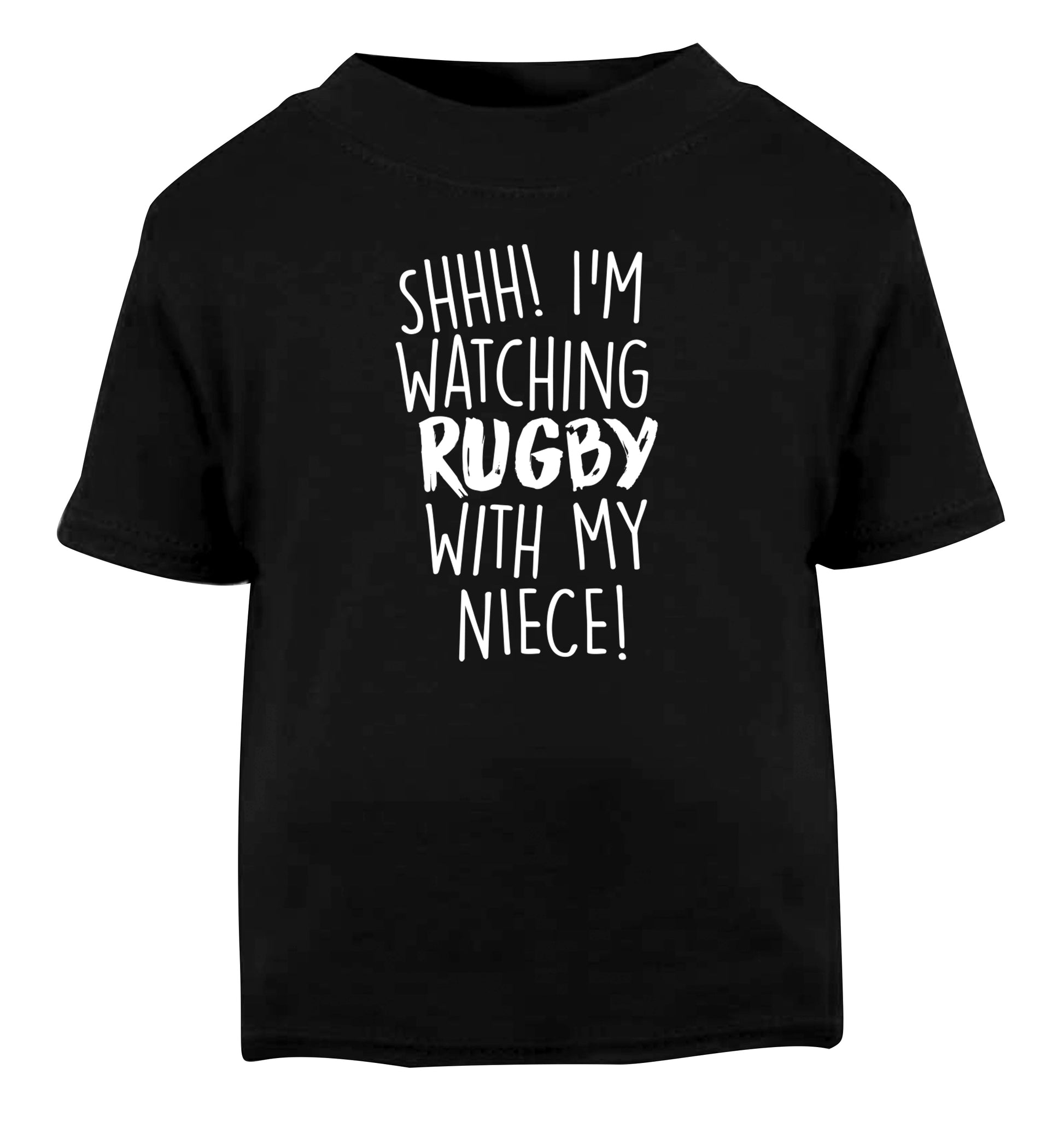 Shh.. I'm watching rugby with my niece Black Baby Toddler Tshirt 2 years