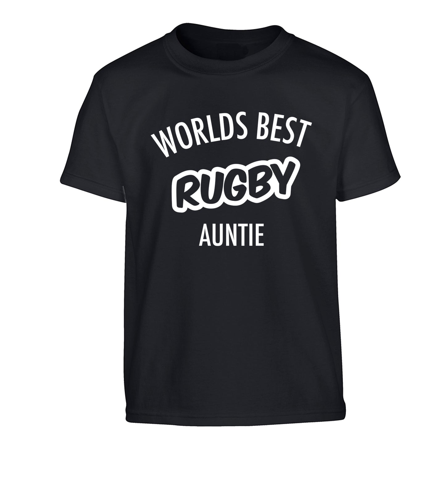 Worlds best rugby auntie Children's black Tshirt 12-13 Years