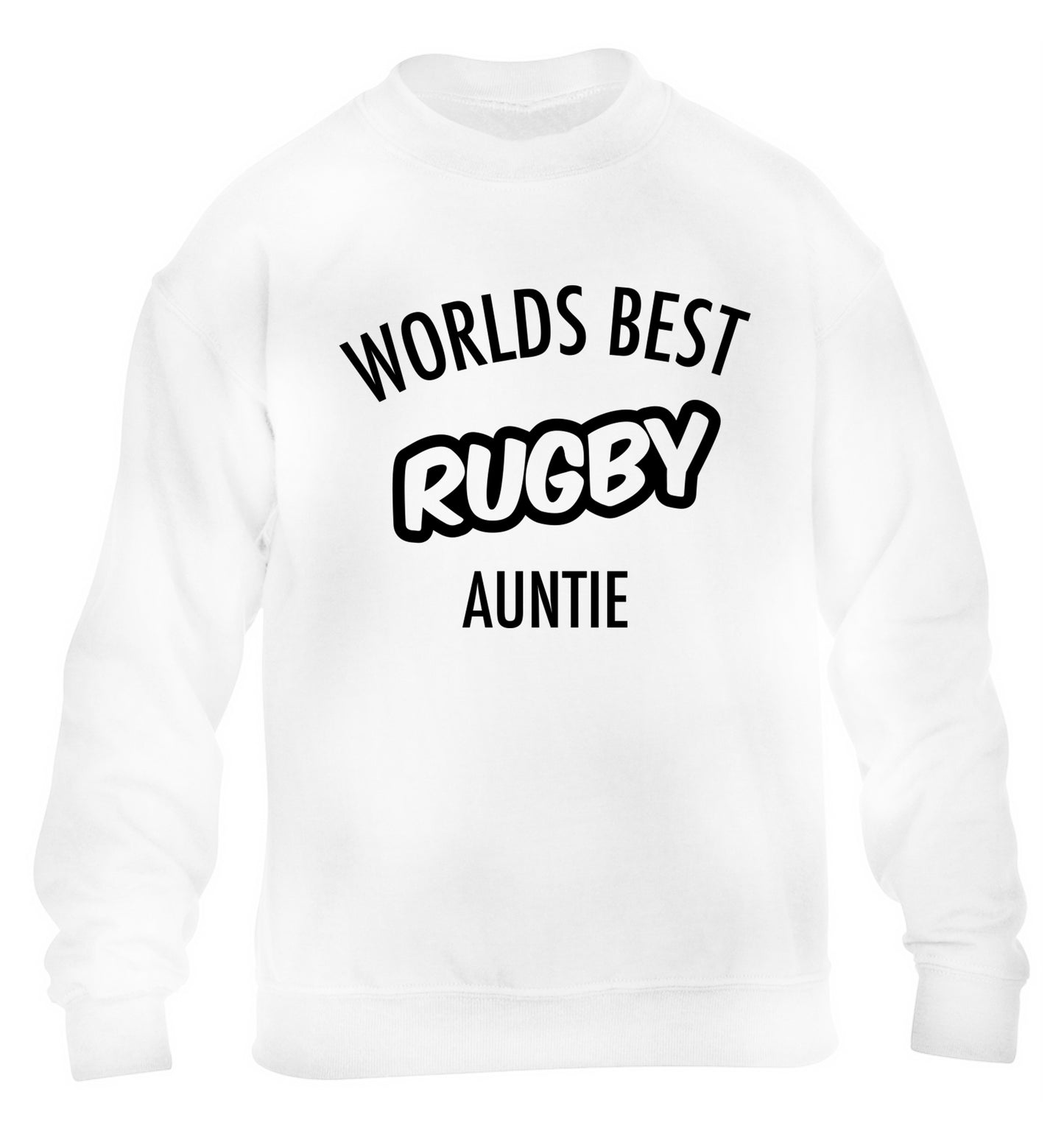 Worlds best rugby auntie children's white sweater 12-13 Years