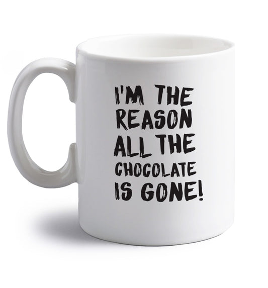 I'm the reason all the eggnog is gone right handed white ceramic mug 