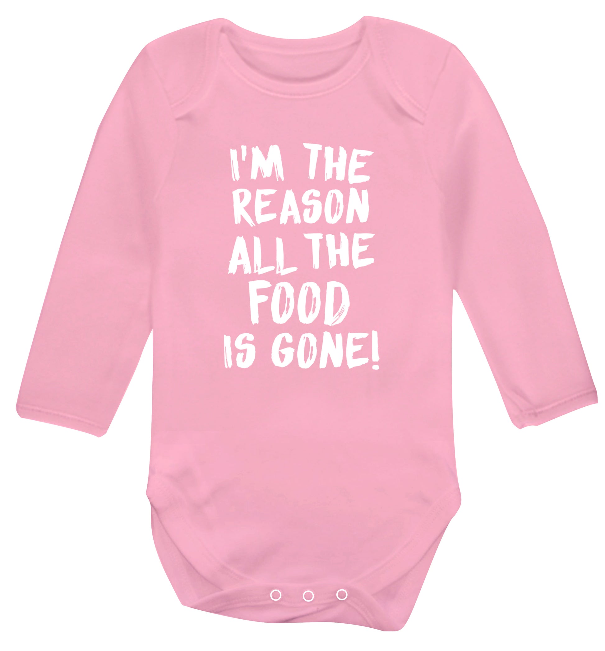 I'm the reason why all the food is gone Baby Vest long sleeved pale pink 6-12 months