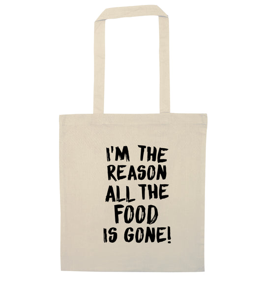I'm the reason why all the food is gone natural tote bag