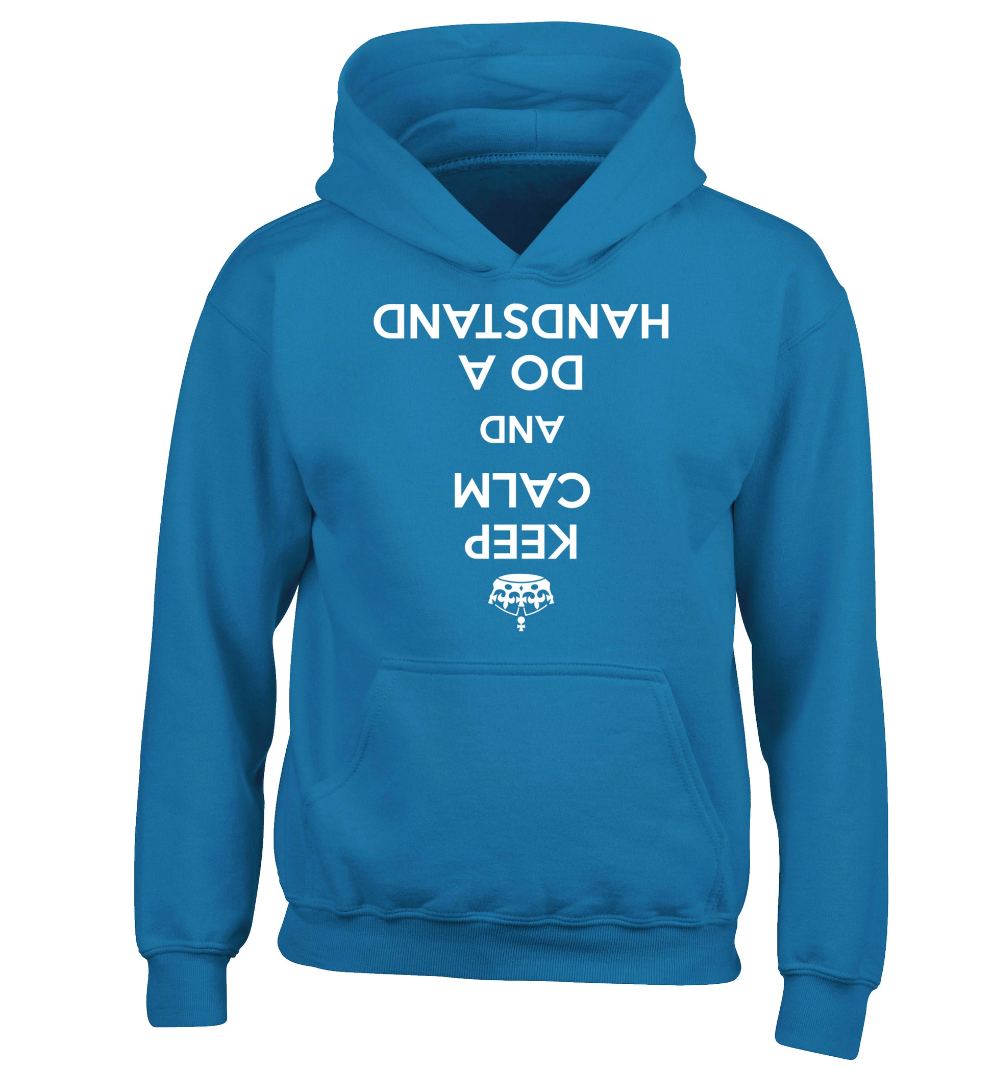 Keep calm and do a handstand children's blue hoodie 12-13 Years