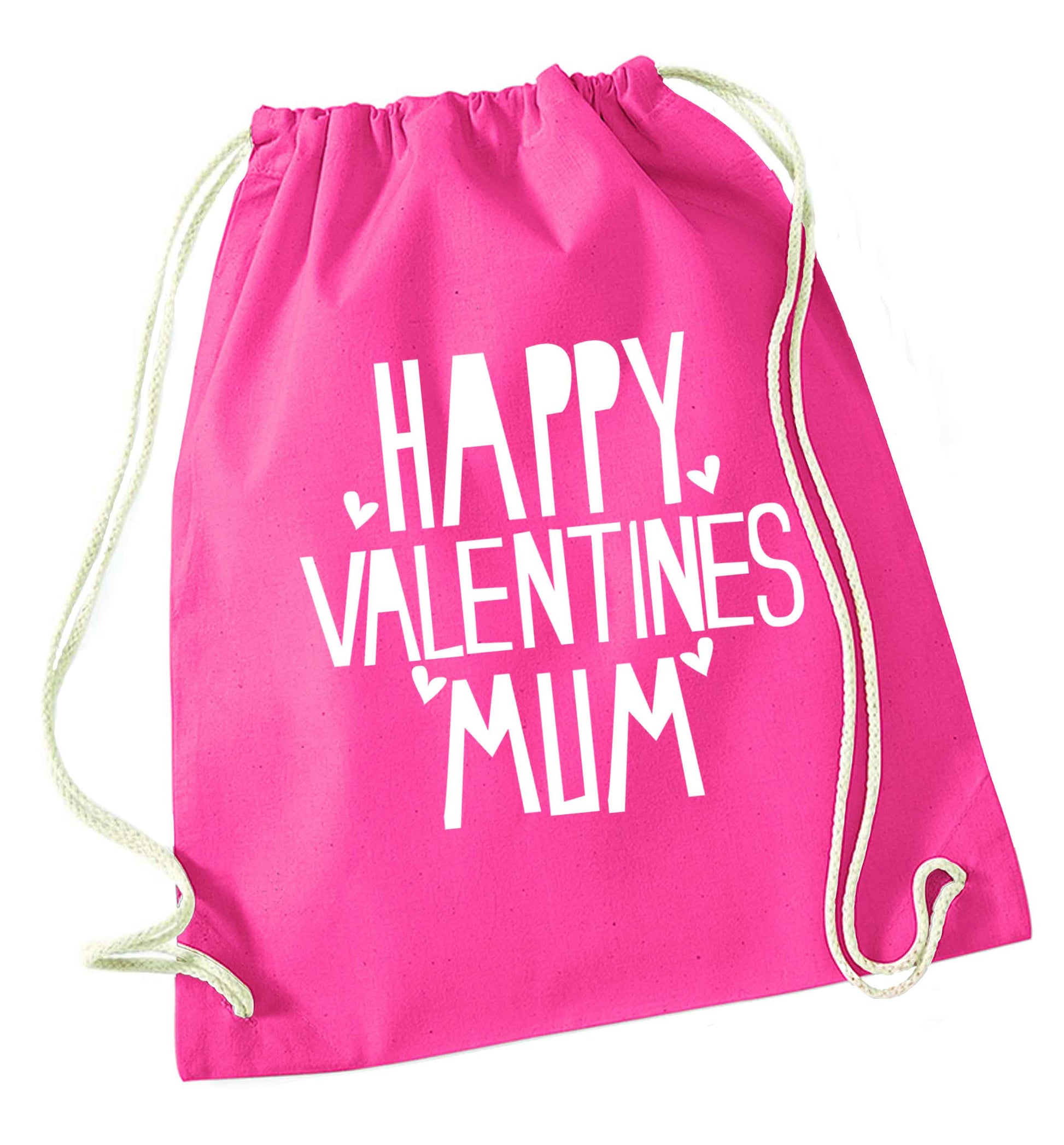 Happy valentines mum pink drawstring bag