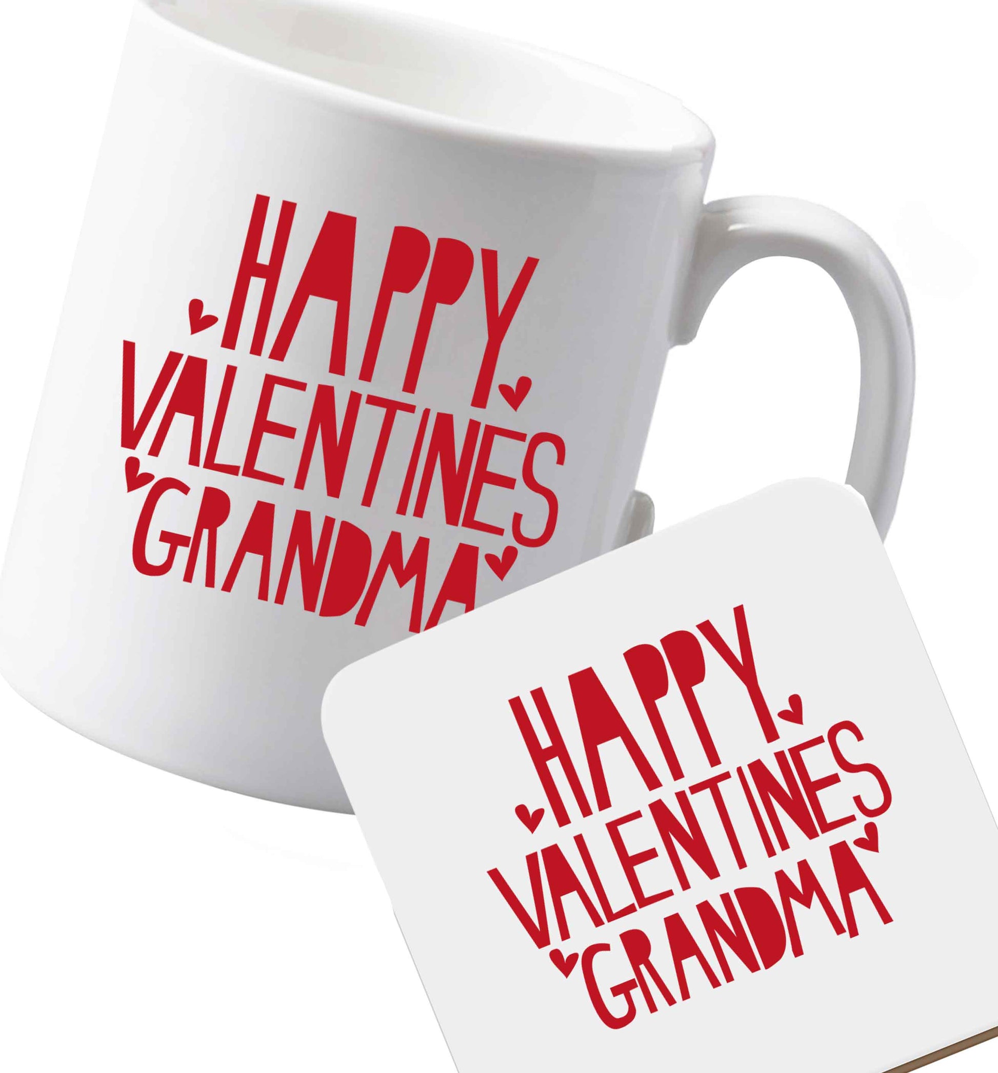 10 oz Ceramic mug and coaster Happy valentines grandma both sides
