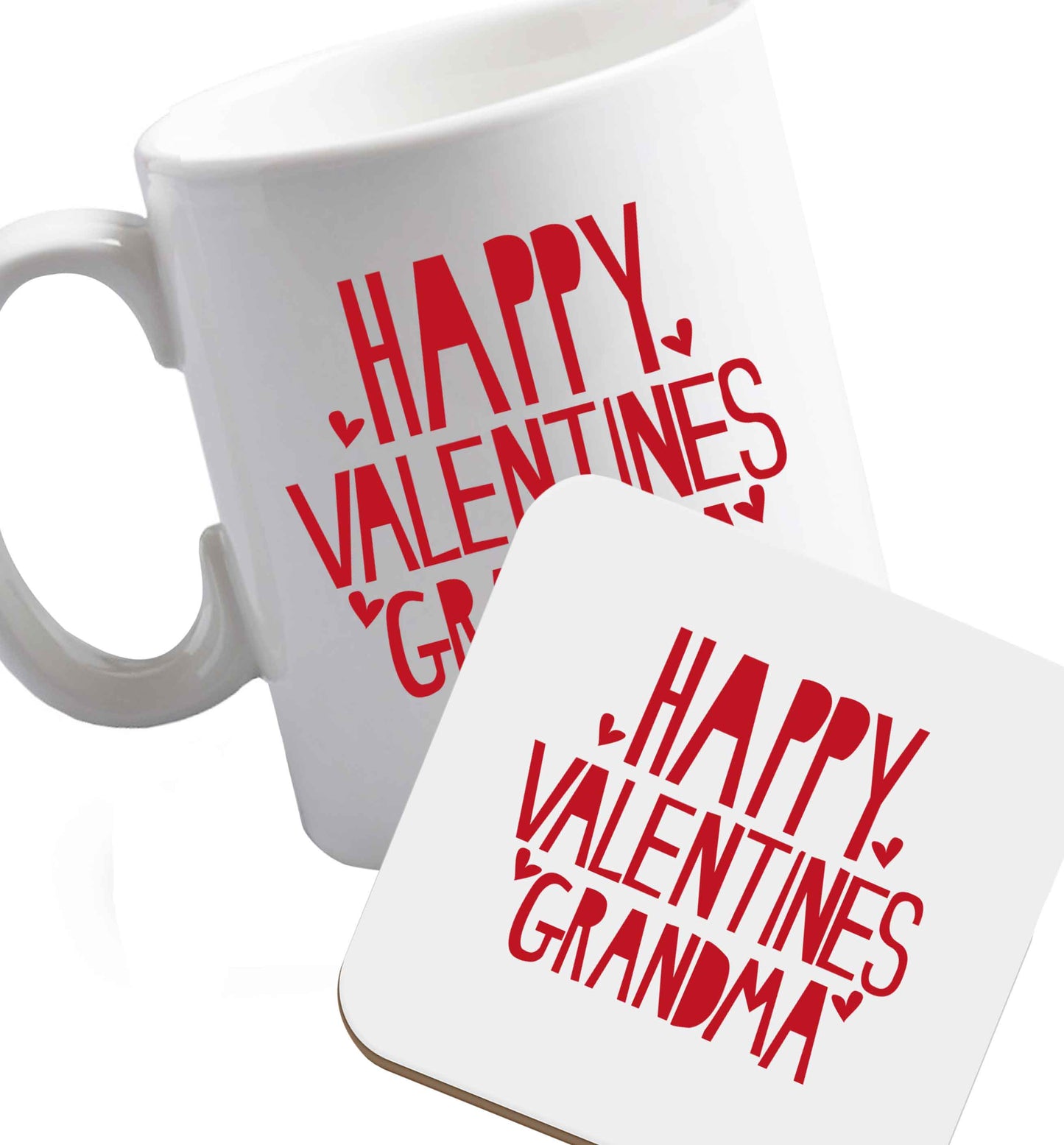 10 oz Happy valentines grandma ceramic mug and coaster set right handed