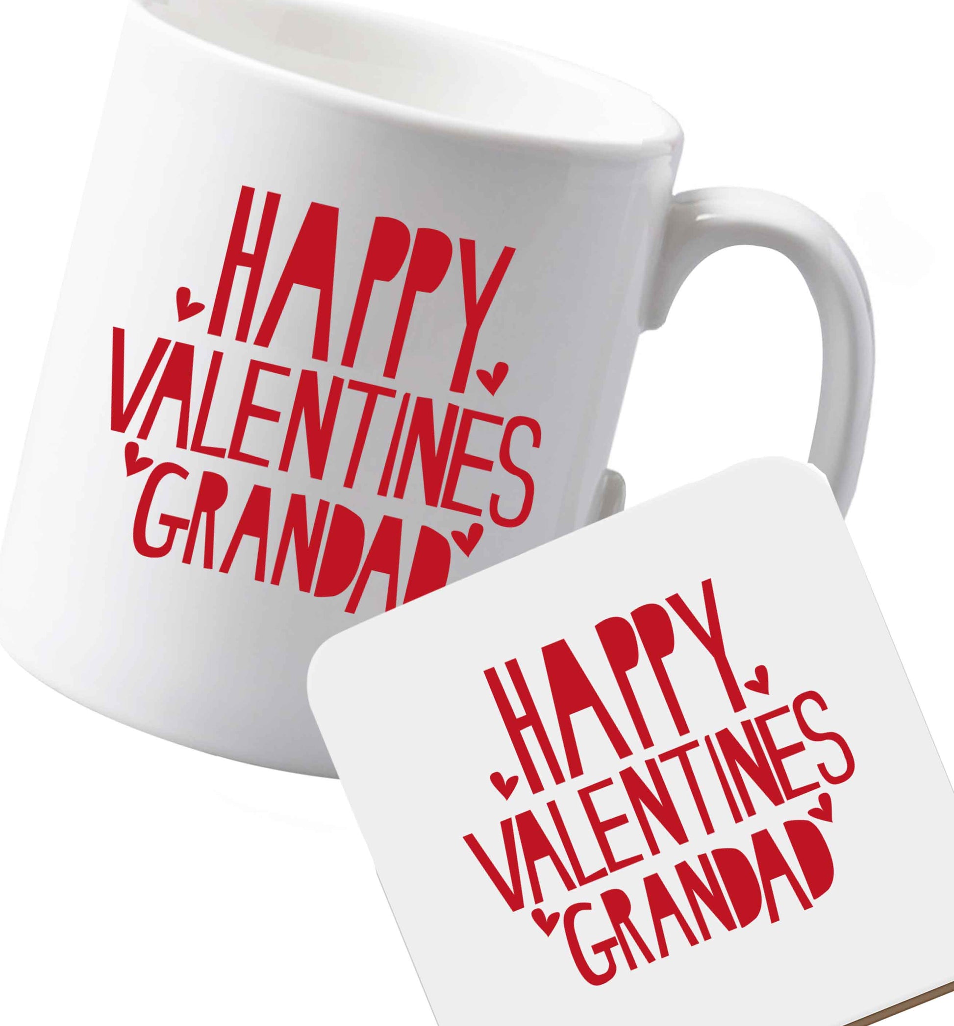 10 oz Ceramic mug and coaster Happy valentines grandad both sides