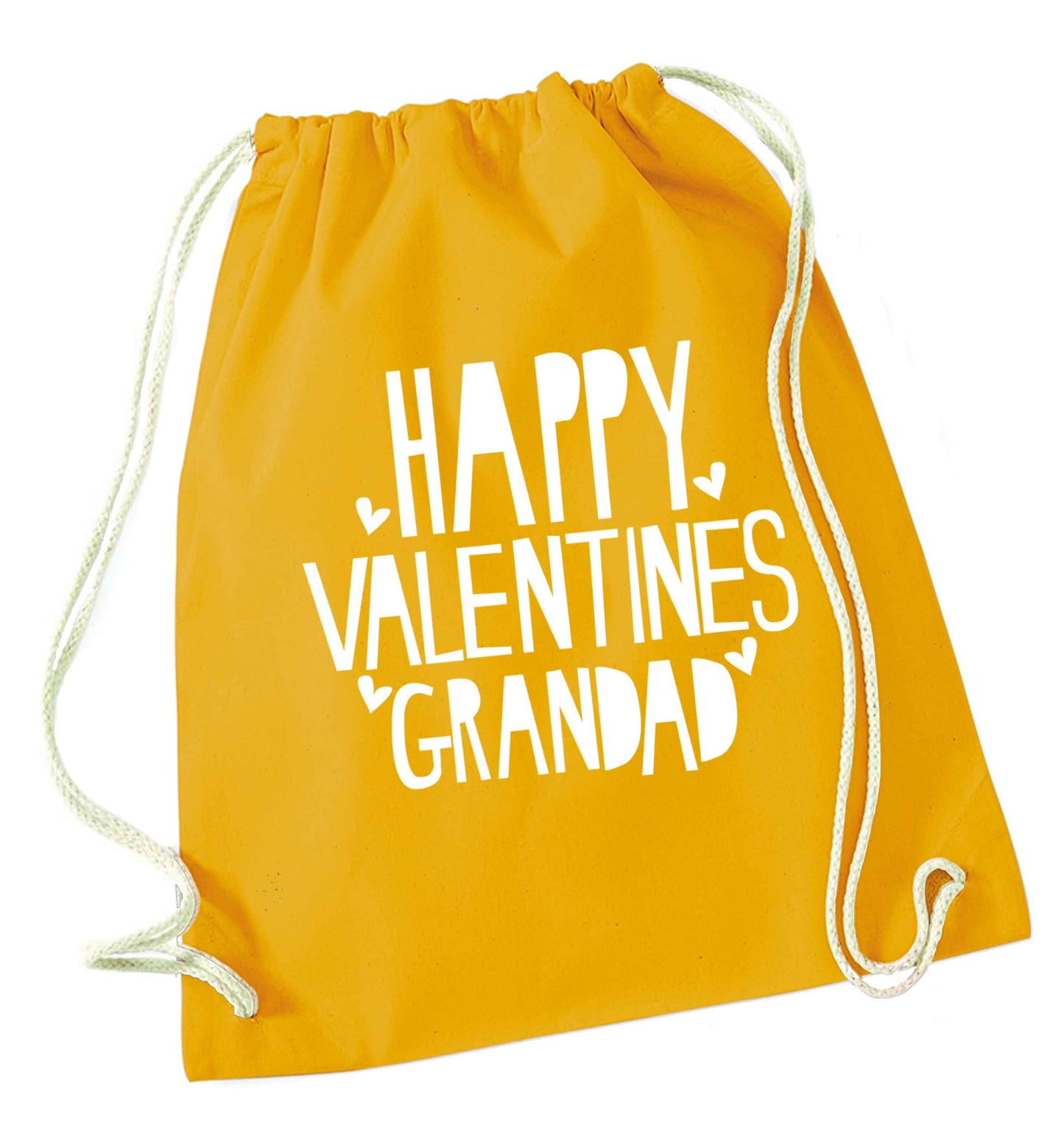 Happy valentines grandad mustard drawstring bag