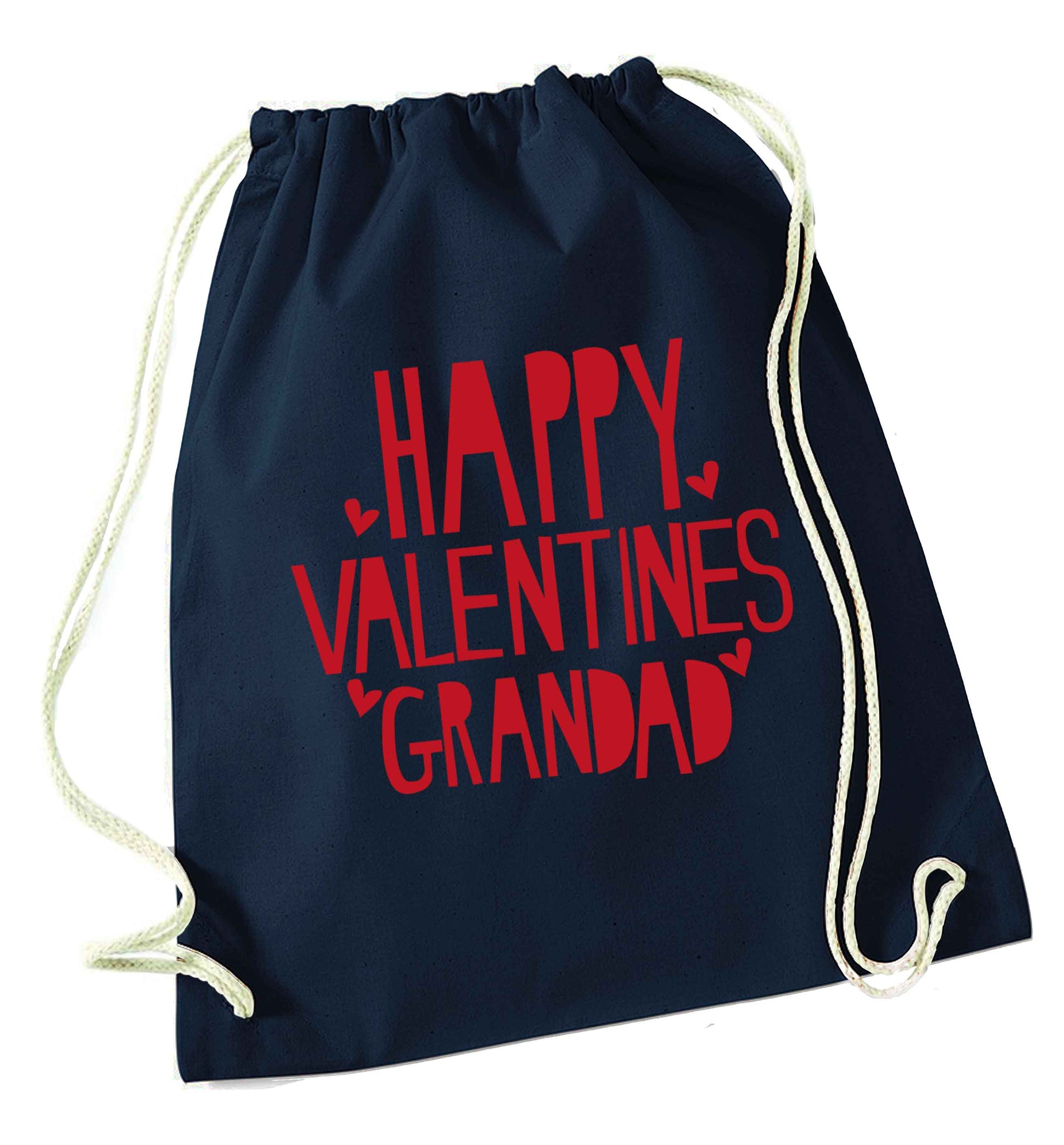 Happy valentines grandad navy drawstring bag