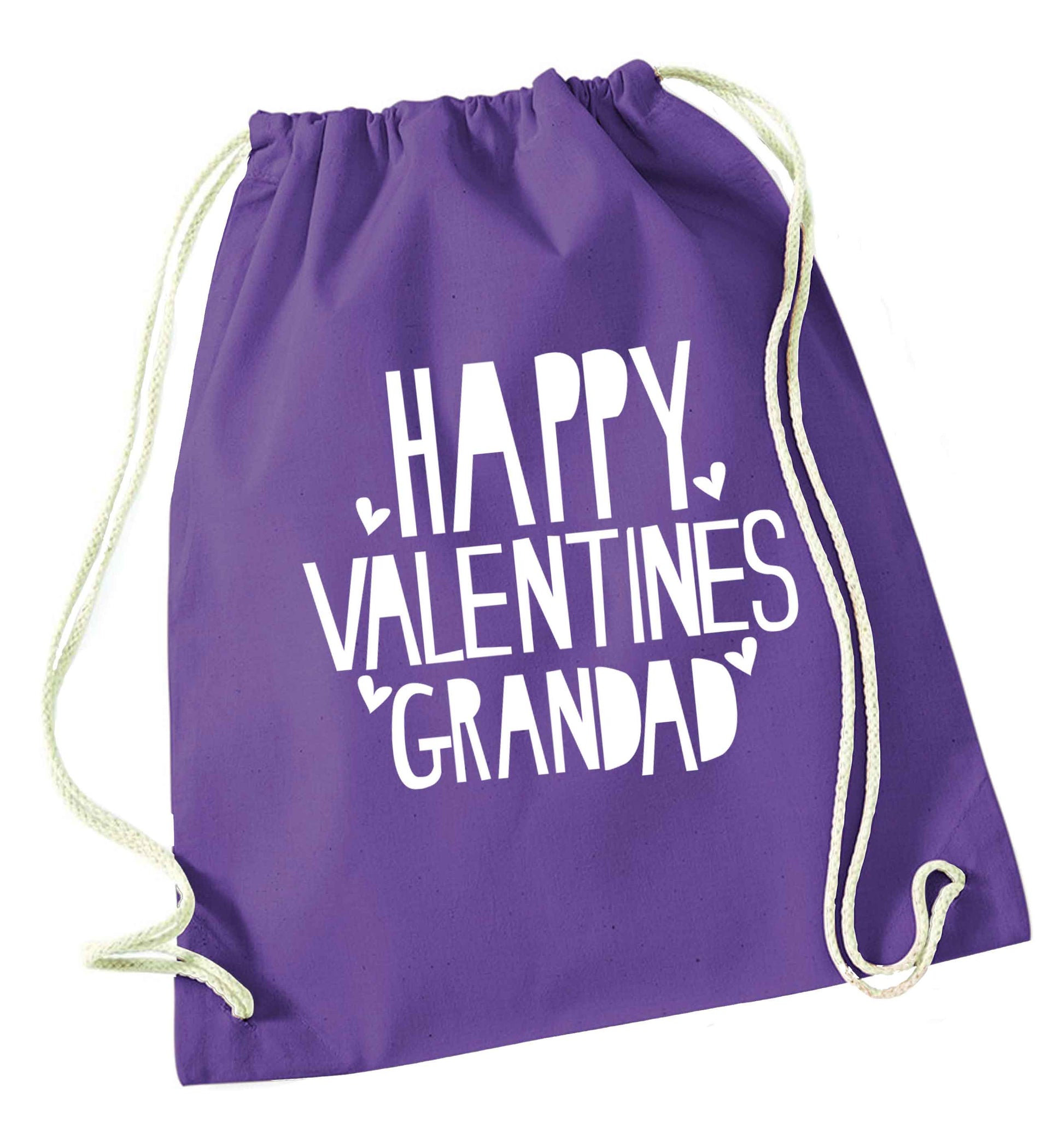 Happy valentines grandad purple drawstring bag