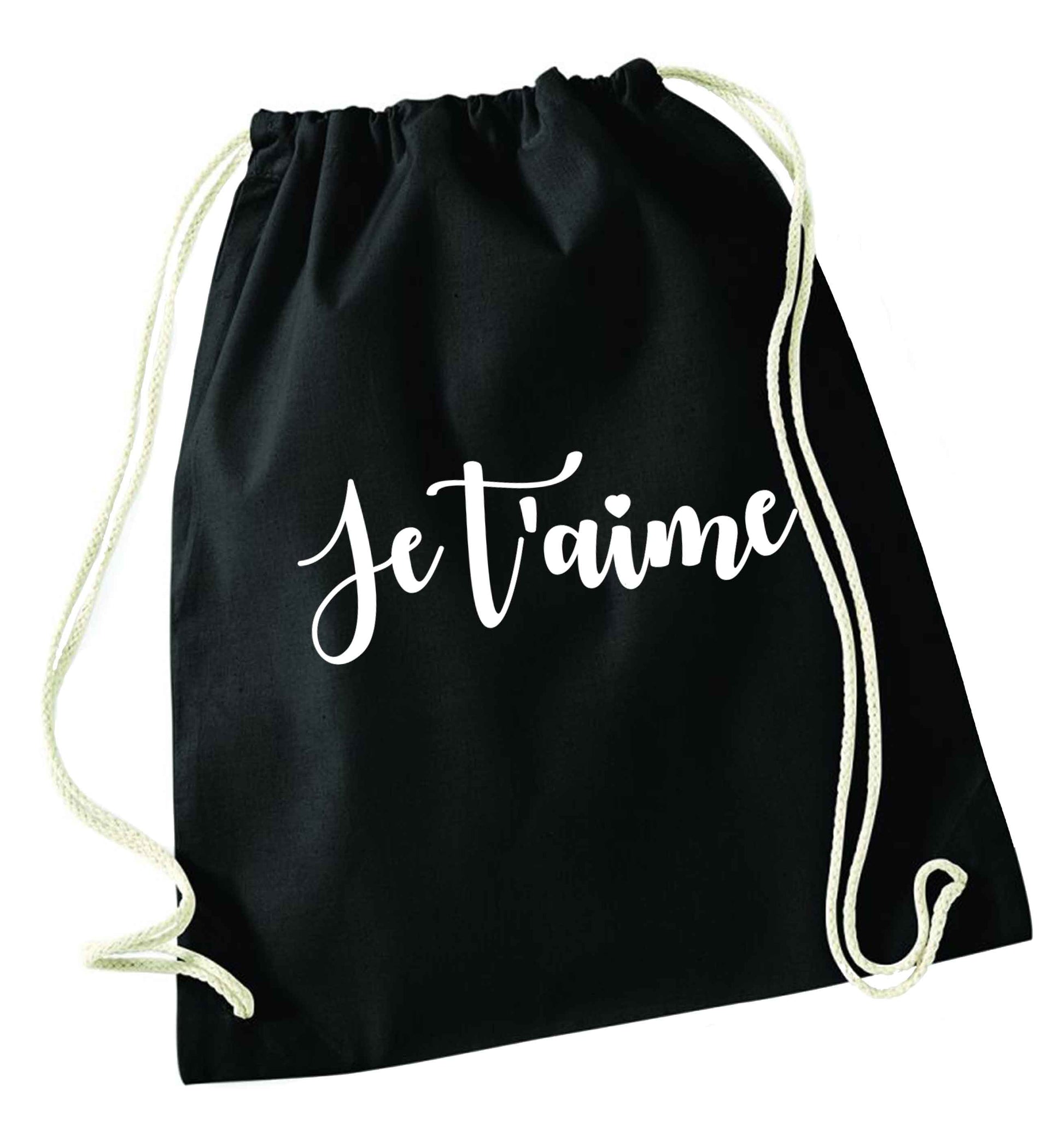 Je t'aime black drawstring bag
