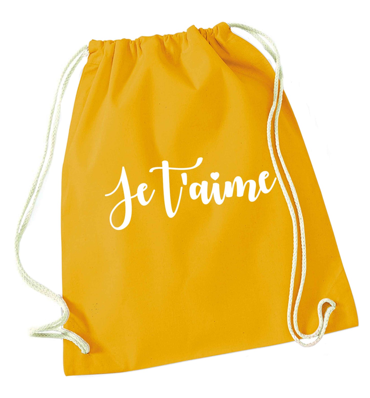 Je t'aime mustard drawstring bag