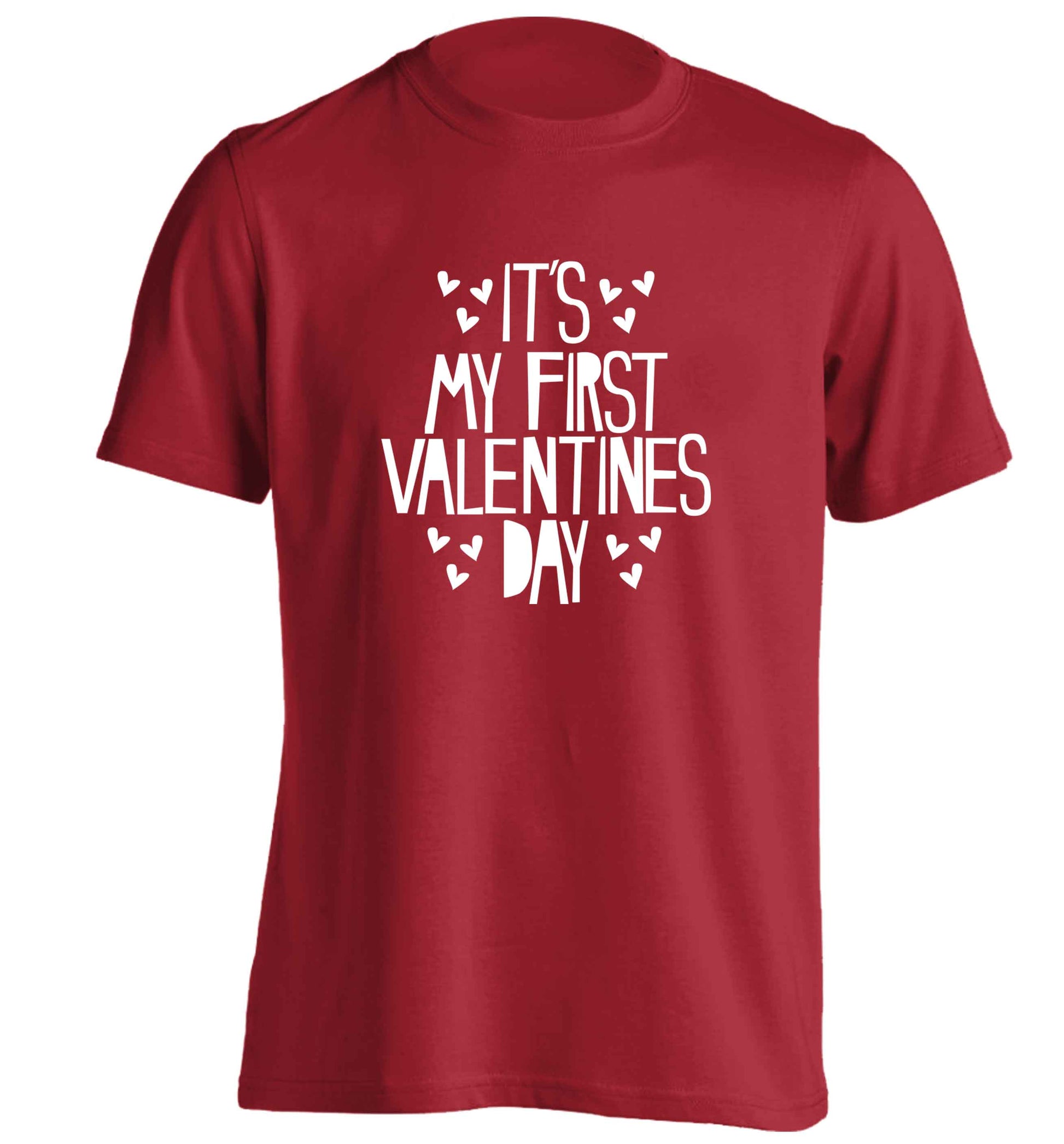 Hearts It's my First Valentine's Day adults unisex red Tshirt 2XL