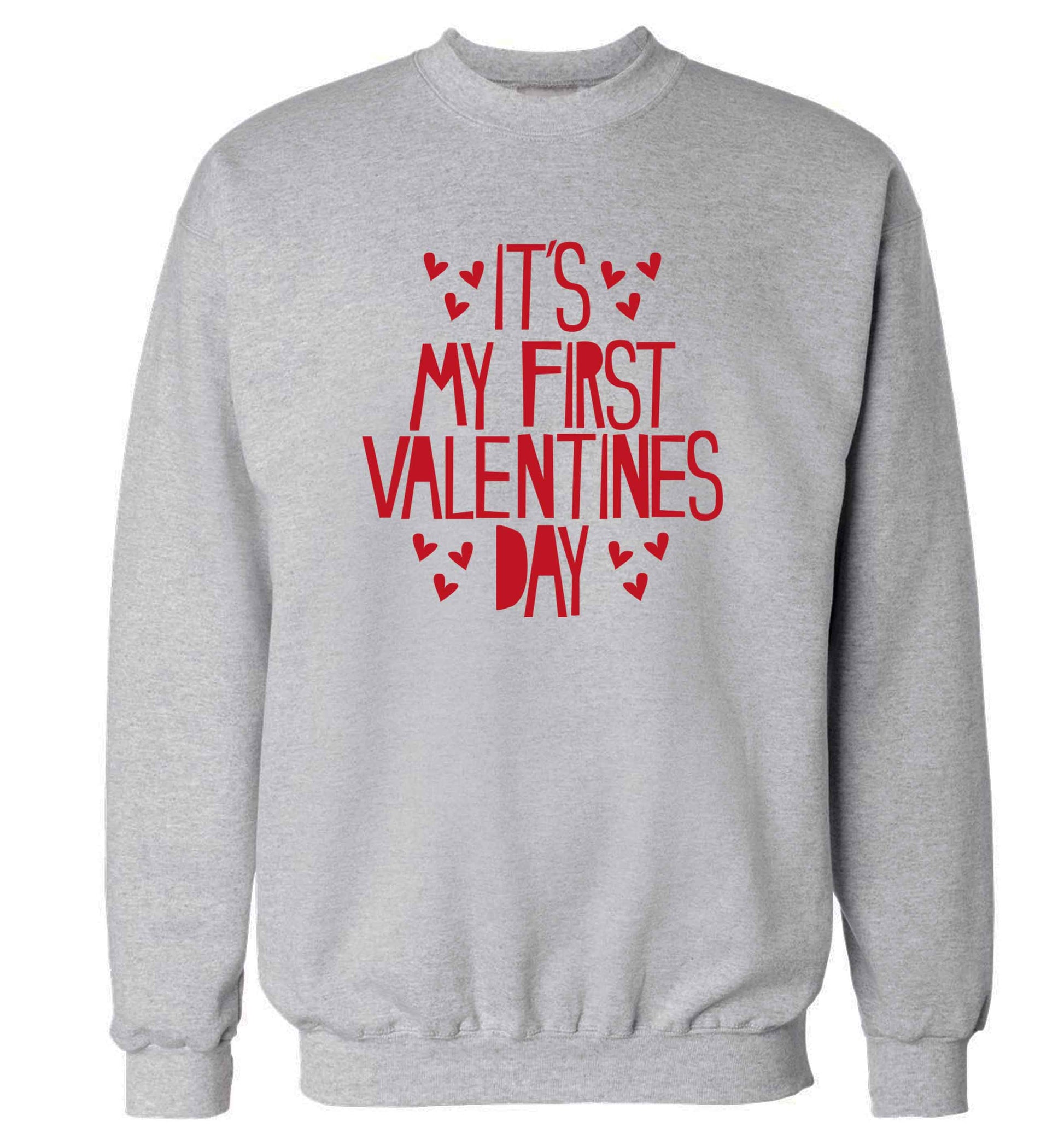 Hearts It's my First Valentine's Day adult's unisex grey sweater 2XL