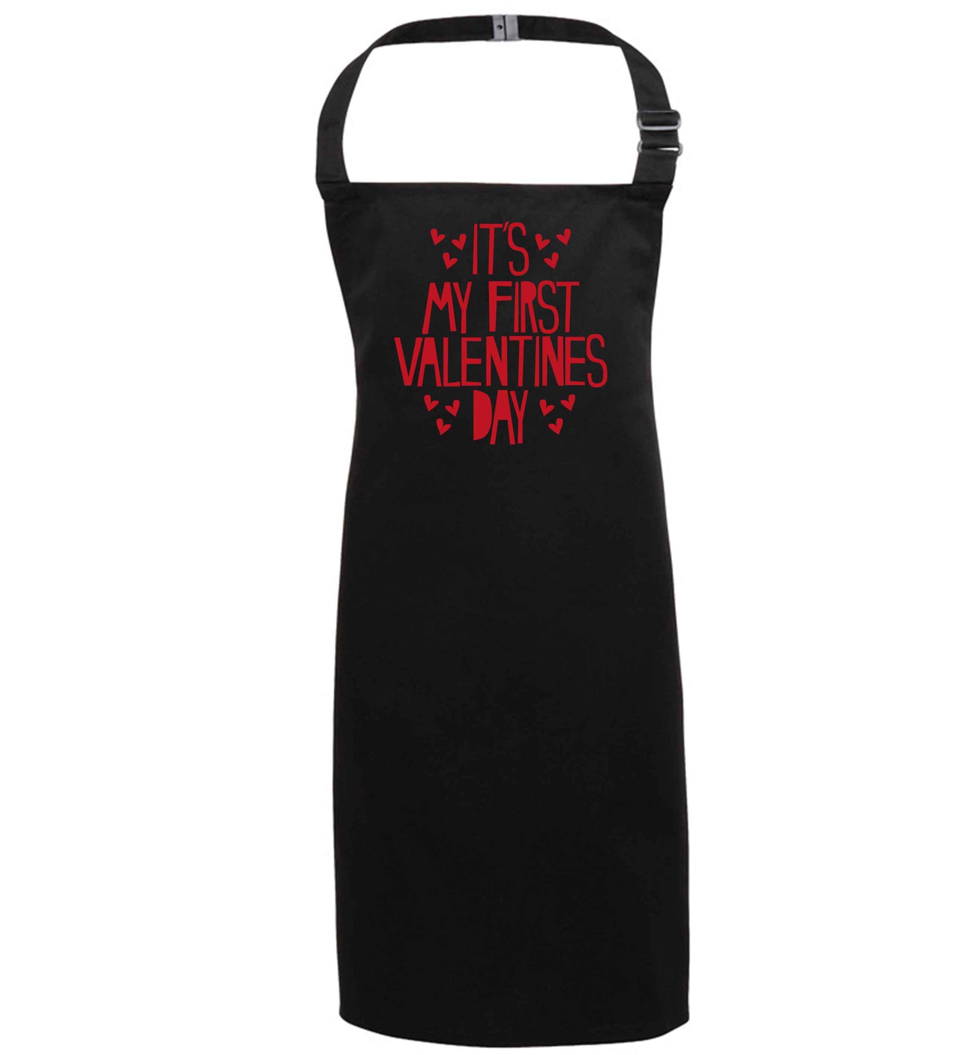 Hearts It's my First Valentine's Day black apron 7-10 years