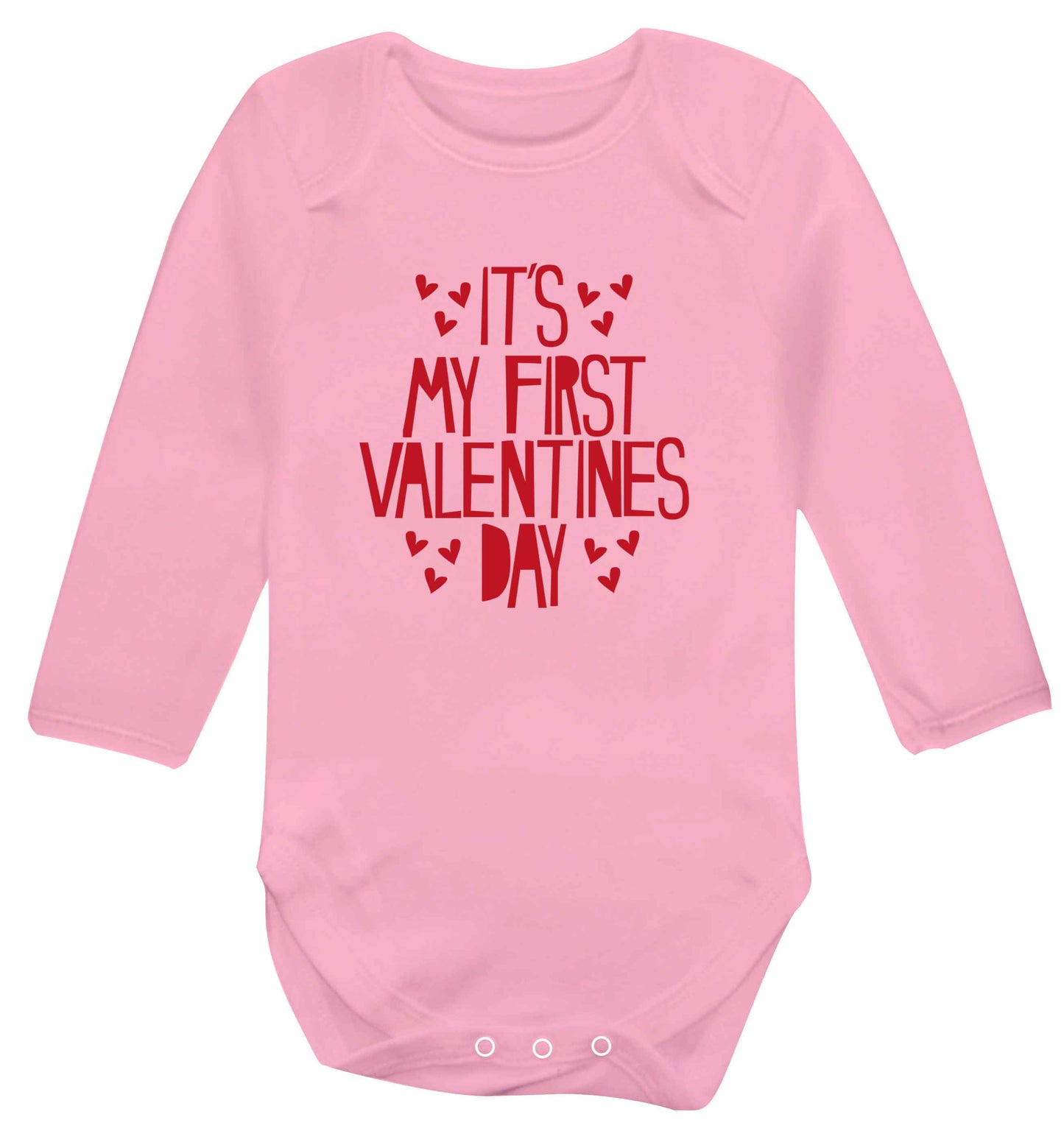 Hearts It's my First Valentine's Day baby vest long sleeved pale pink 6-12 months