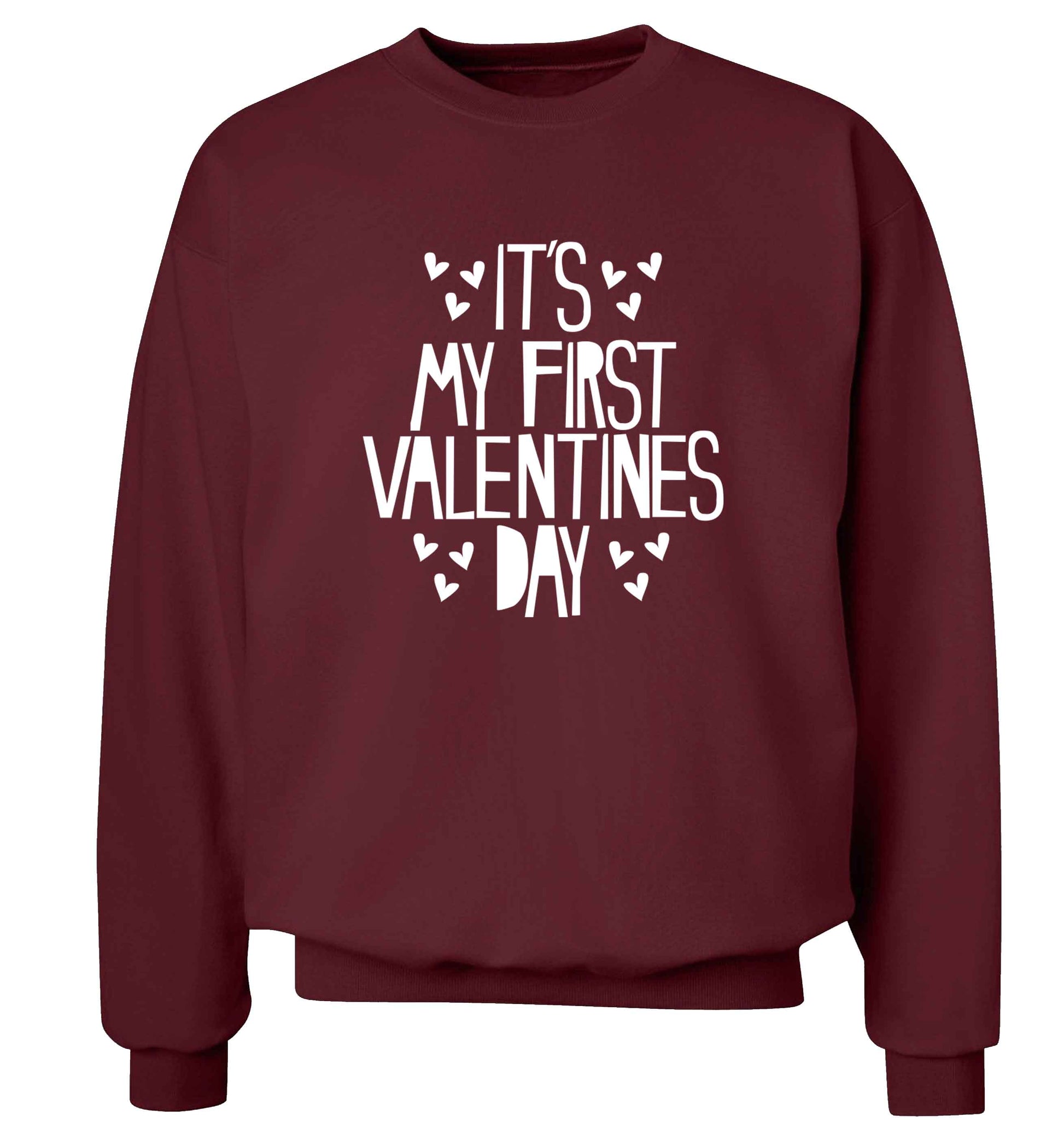 Hearts It's my First Valentine's Day adult's unisex maroon sweater 2XL