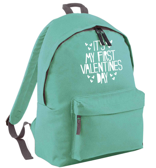 Hearts It's my First Valentine's Day mint adults backpack