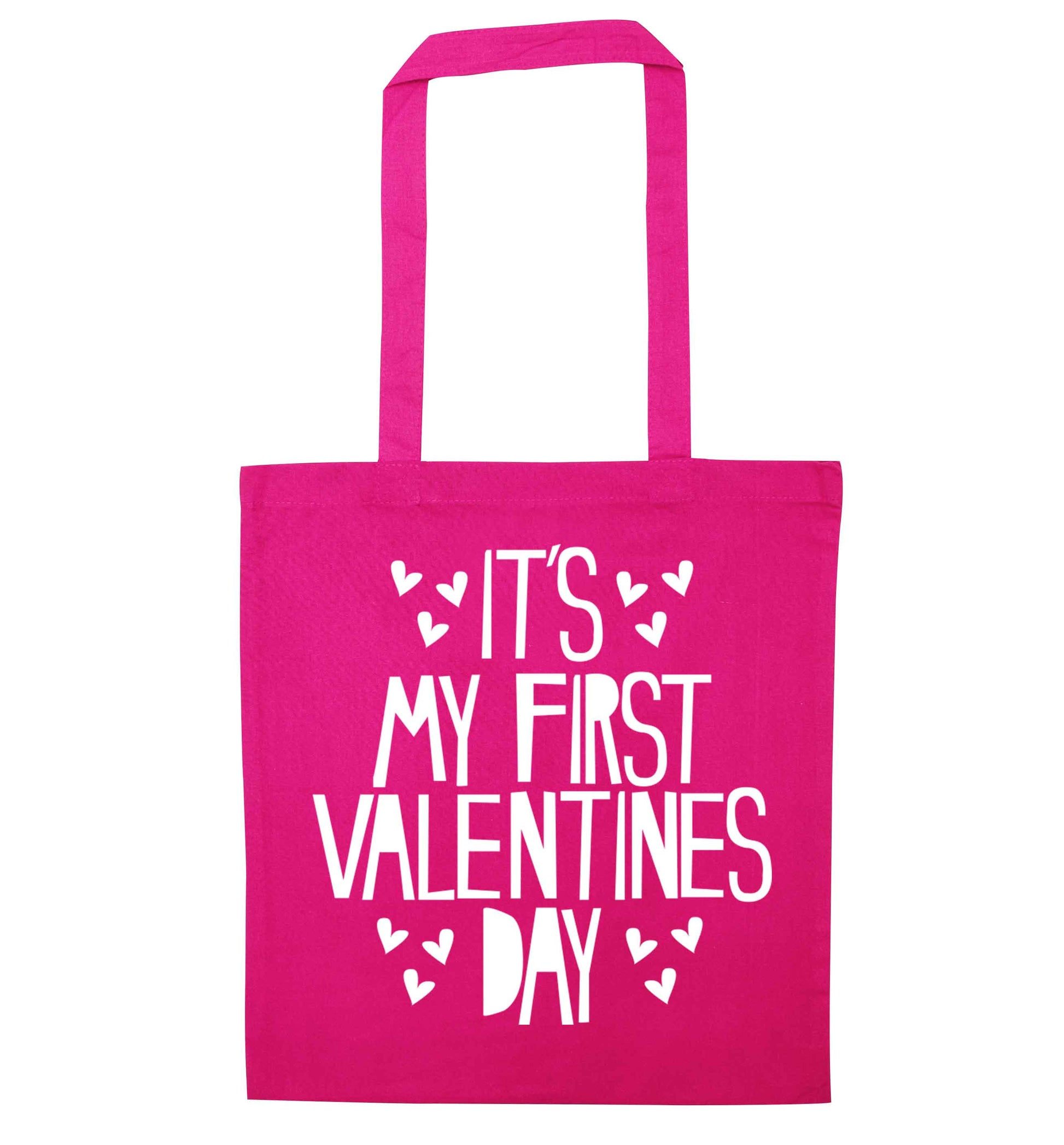 Hearts It's my First Valentine's Day pink tote bag