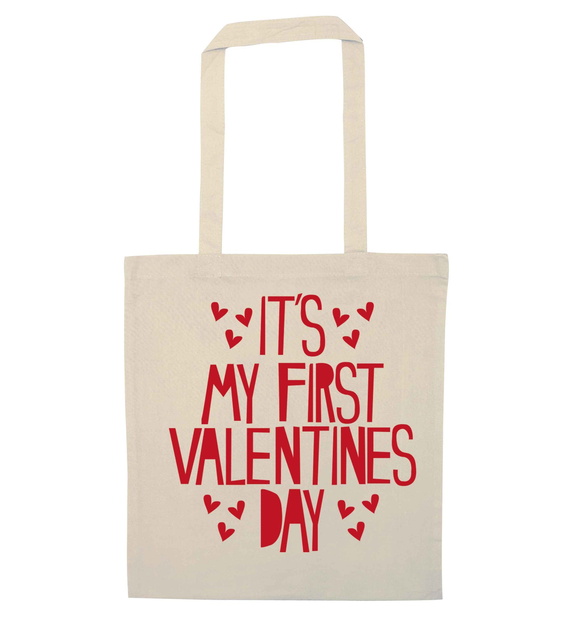 Hearts It's my First Valentine's Day natural tote bag