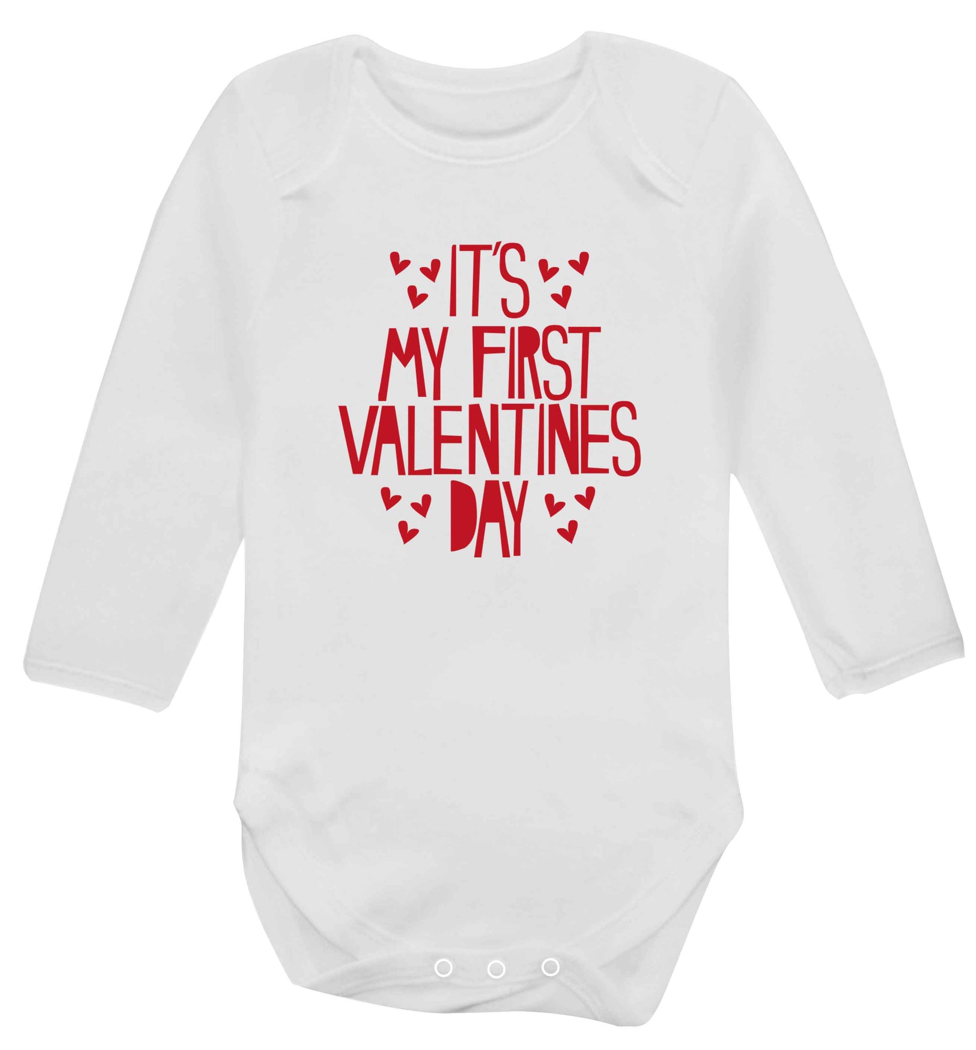 Hearts It's my First Valentine's Day baby vest long sleeved white 6-12 months