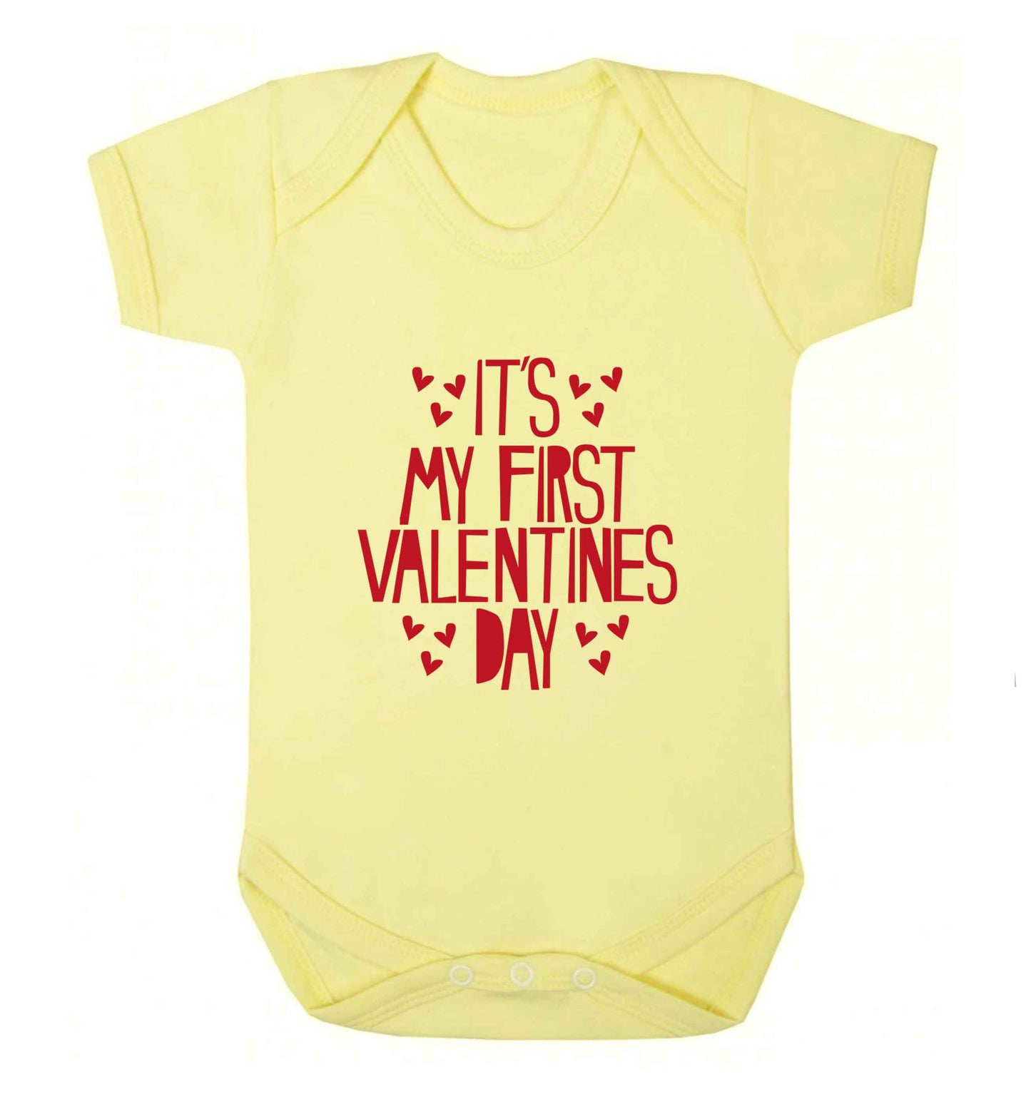 Hearts It's my First Valentine's Day baby vest pale yellow 18-24 months