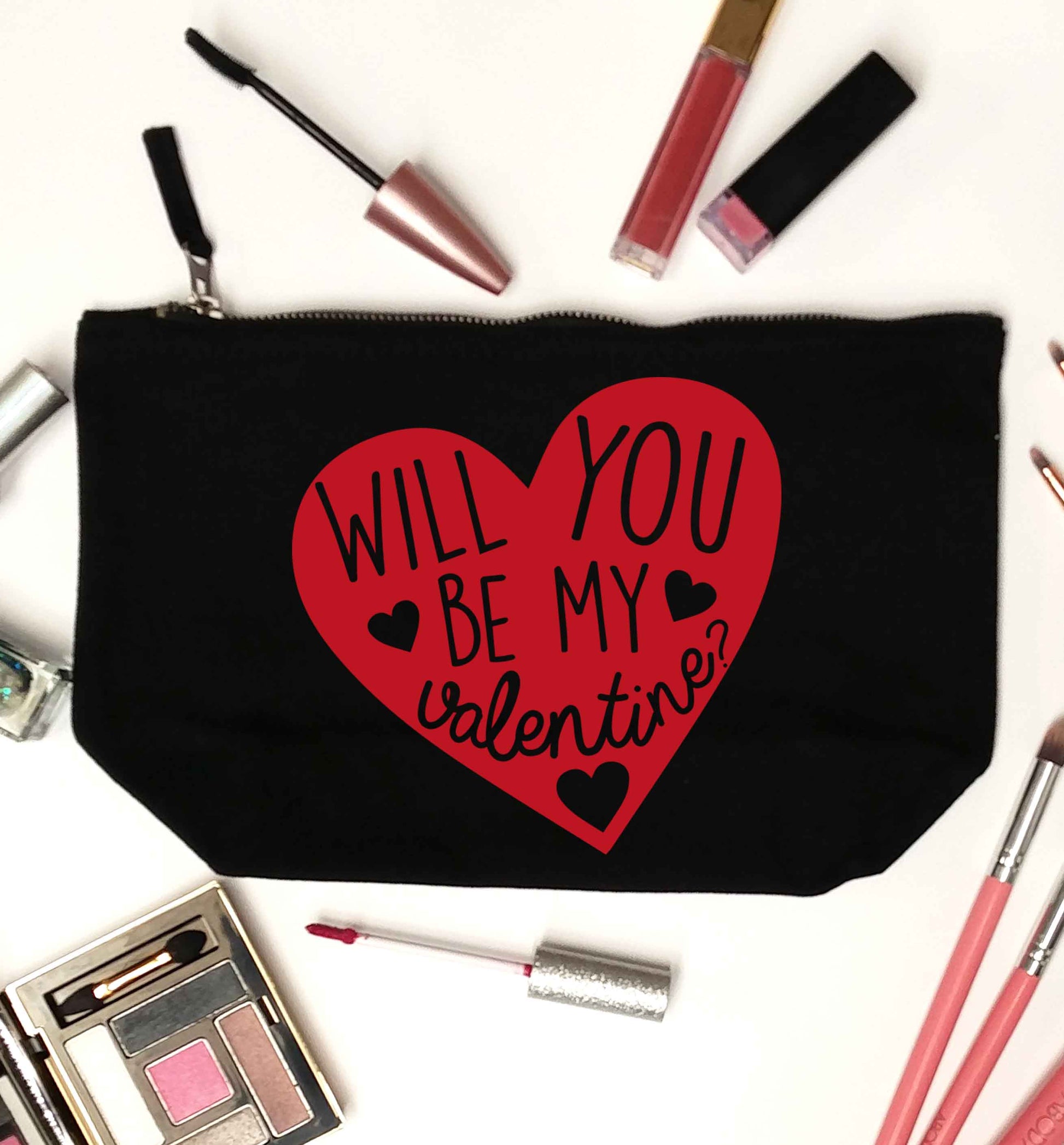 Will you be my valentine? black makeup bag