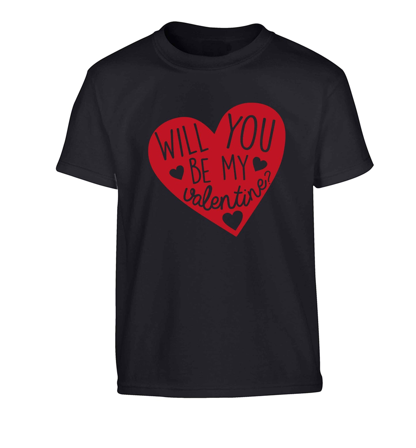 Will you be my valentine? Children's black Tshirt 12-13 Years