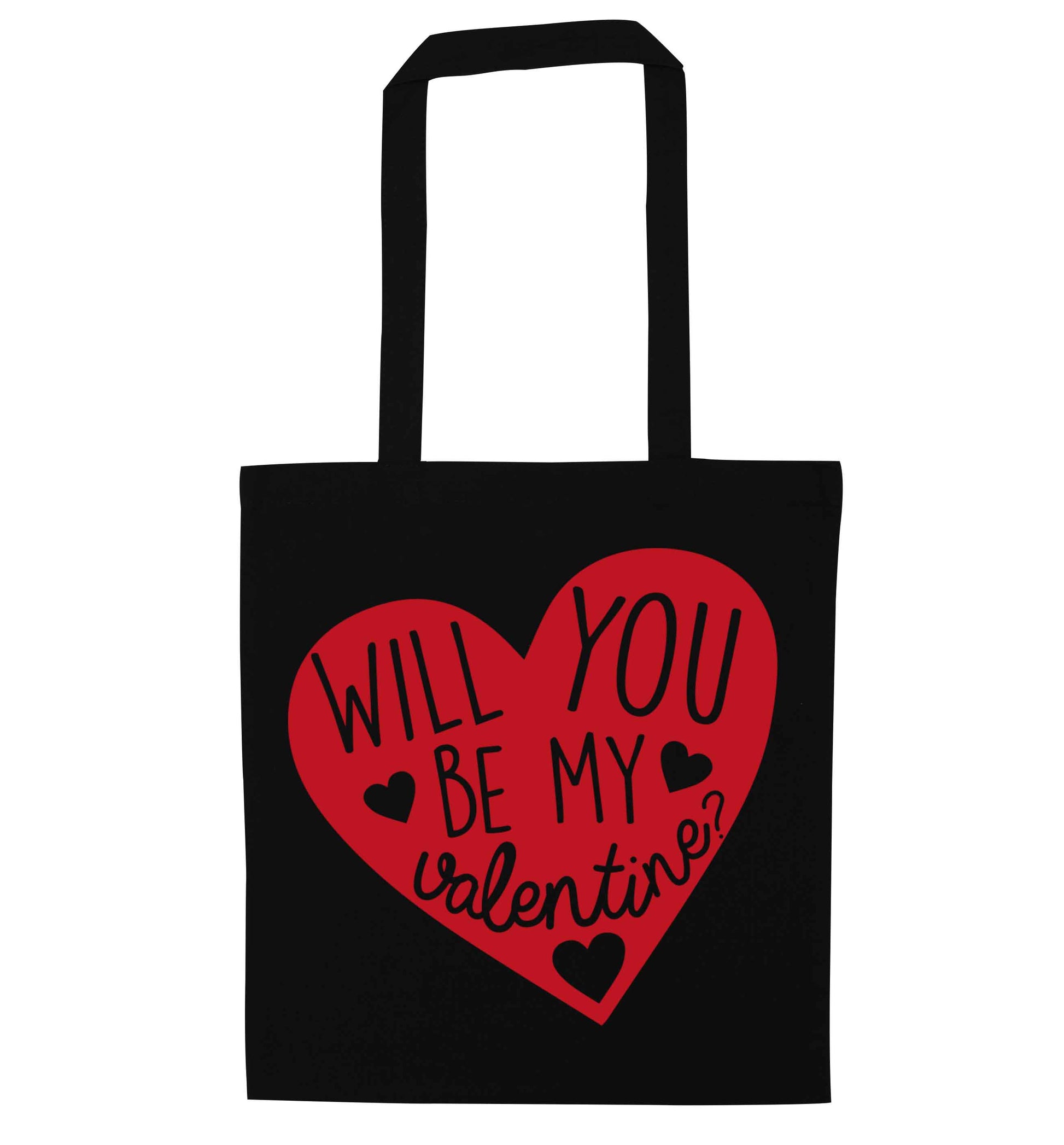 Will you be my valentine? black tote bag