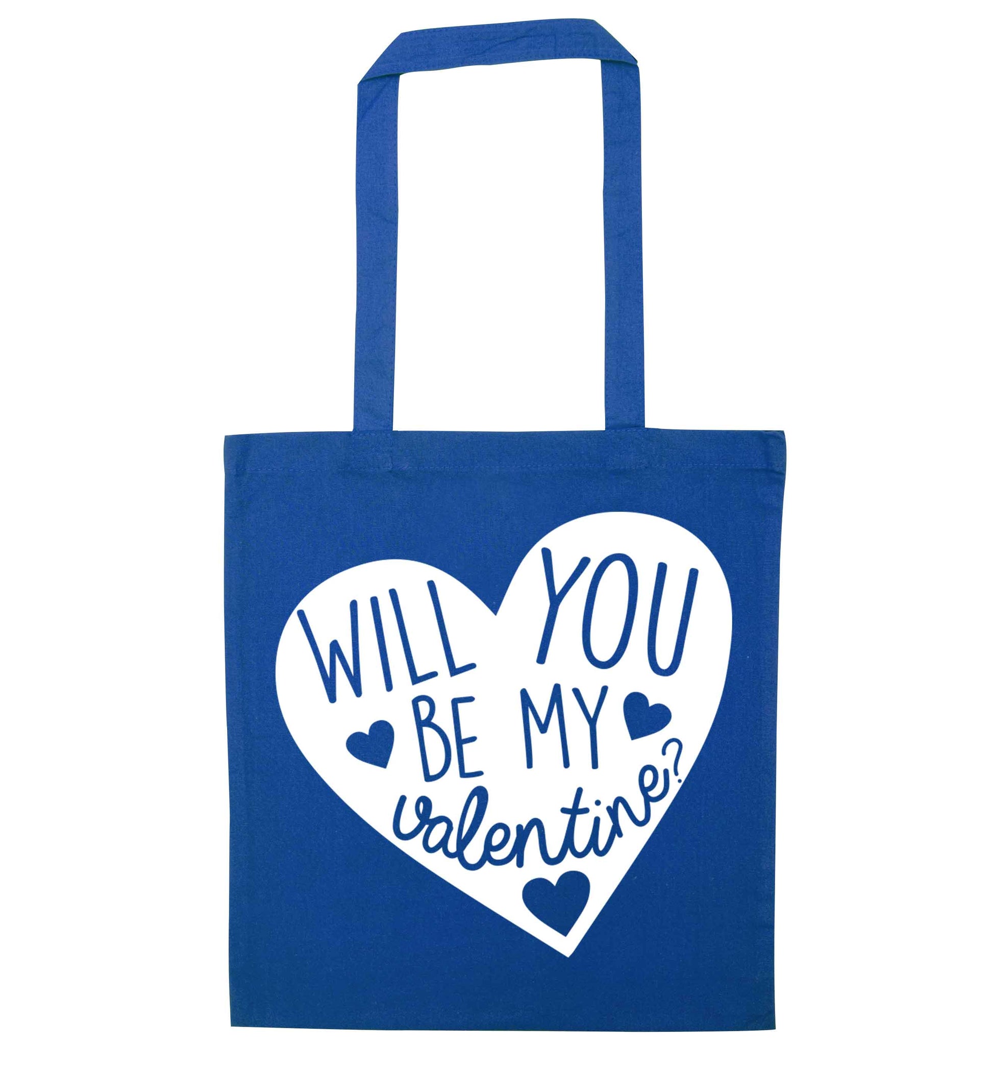 Will you be my valentine? blue tote bag