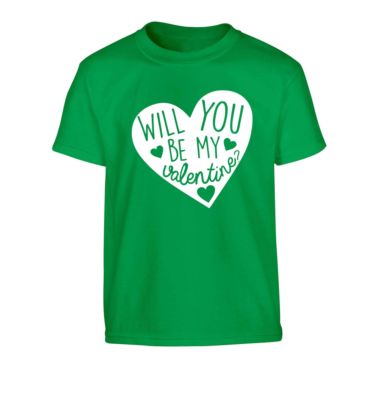 Will you be my valentine? Children's green Tshirt 12-13 Years