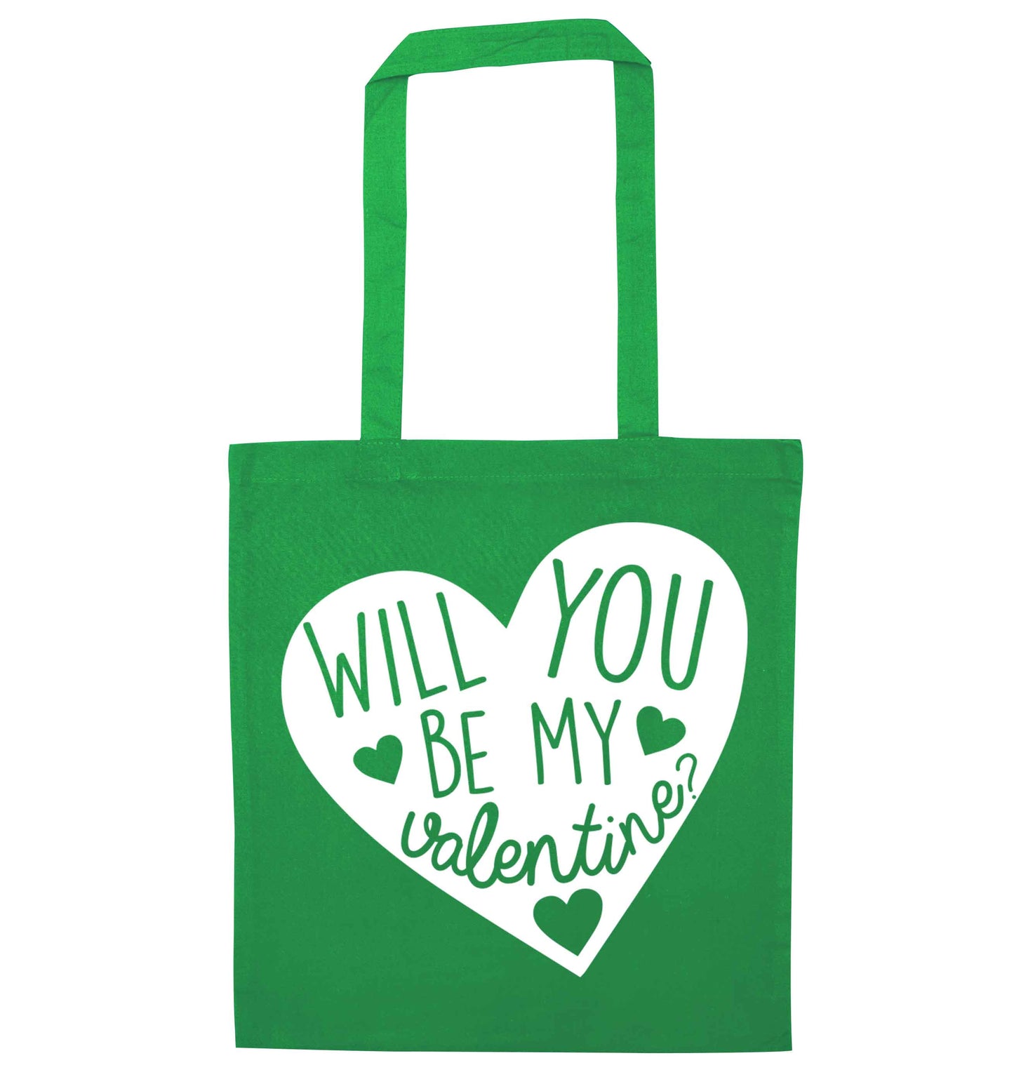 Will you be my valentine? green tote bag