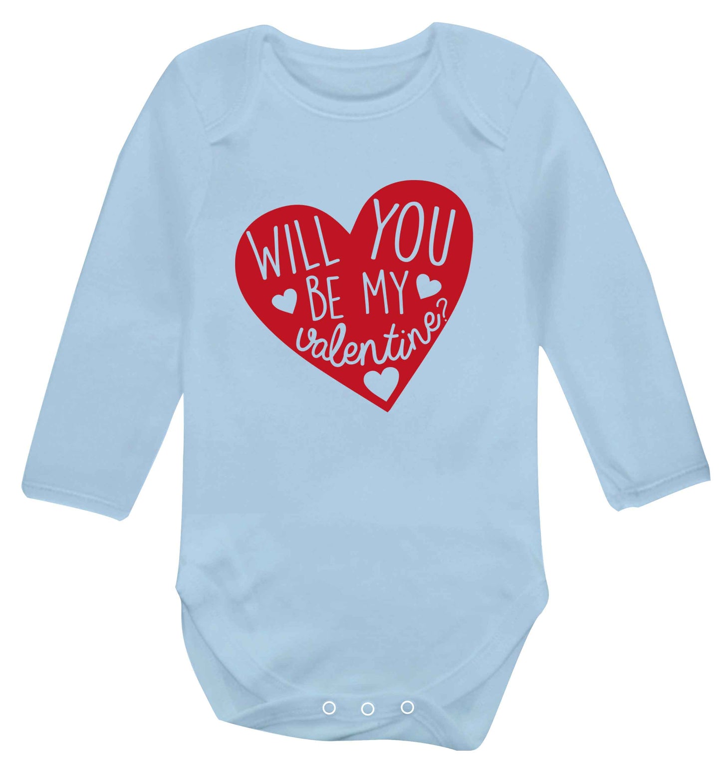 Will you be my valentine? baby vest long sleeved pale blue 6-12 months