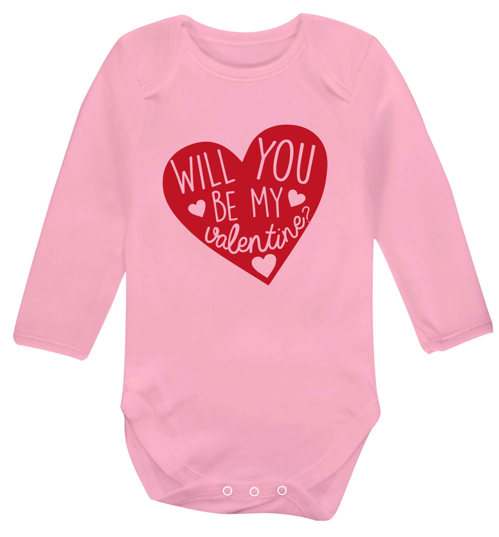 Will you be my valentine? baby vest long sleeved pale pink 6-12 months