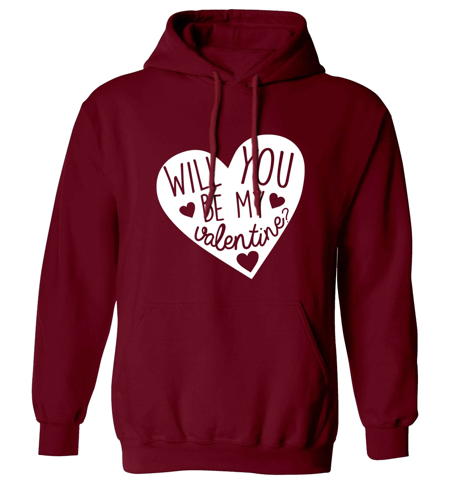 Will you be my valentine? adults unisex maroon hoodie 2XL