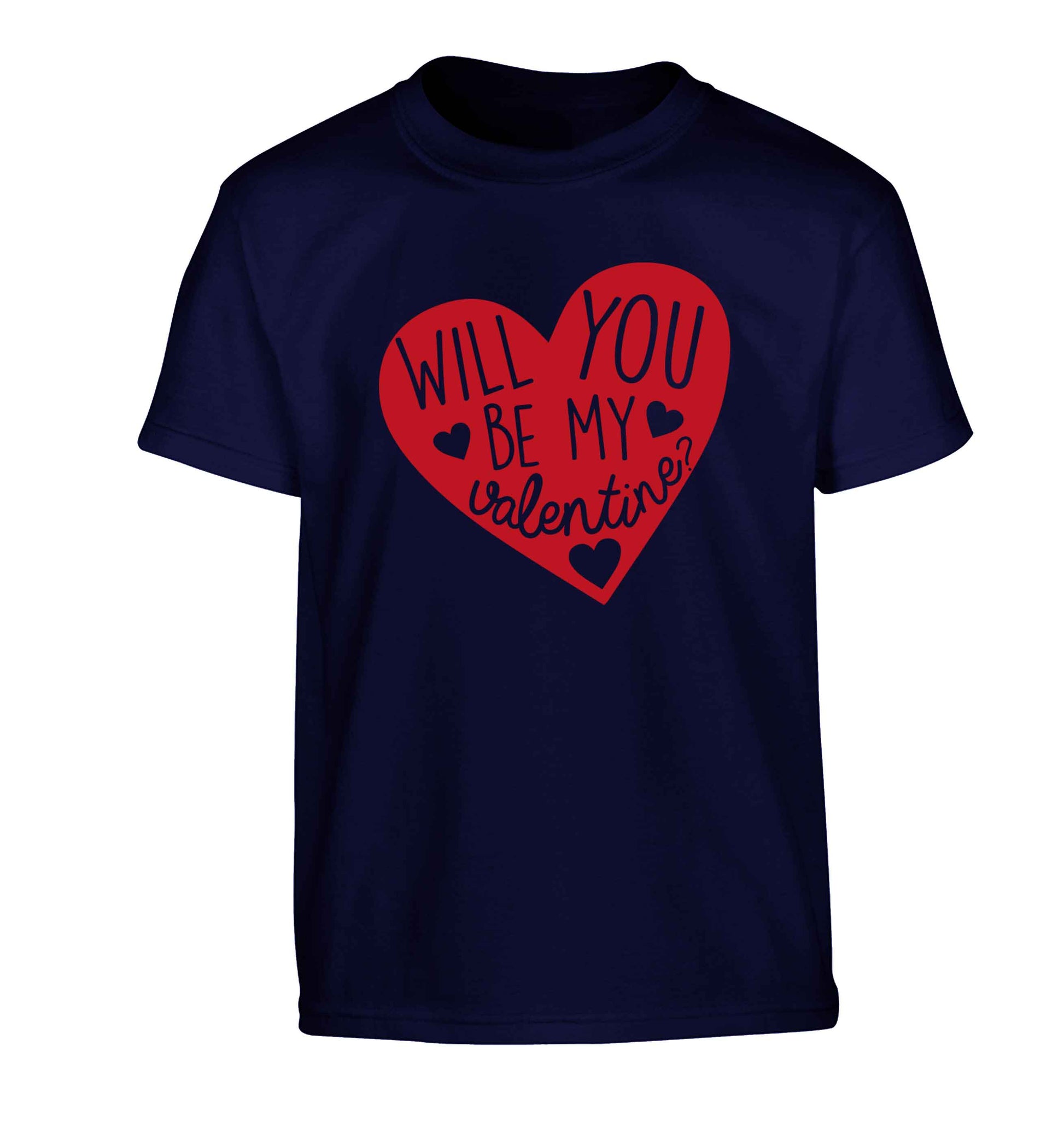 Will you be my valentine? Children's navy Tshirt 12-13 Years