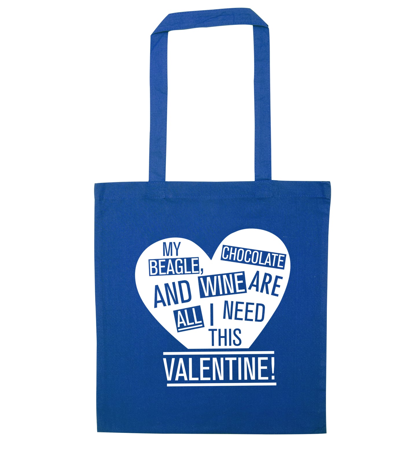 My collie, chocolate and wine are all I need this valentine! blue tote bag