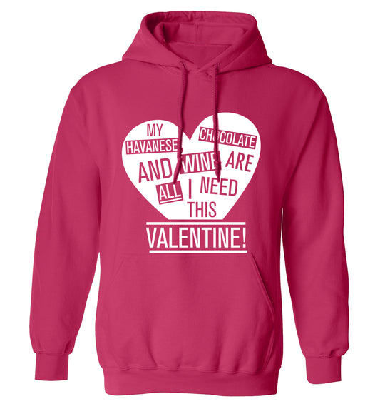 My havanese, chocolate and wine are all I need this valentine! adults unisex pink hoodie 2XL