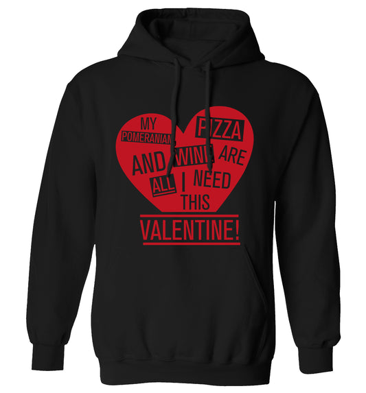 My pomeranian, chocolate and wine are all I need this valentine! adults unisex black hoodie 2XL