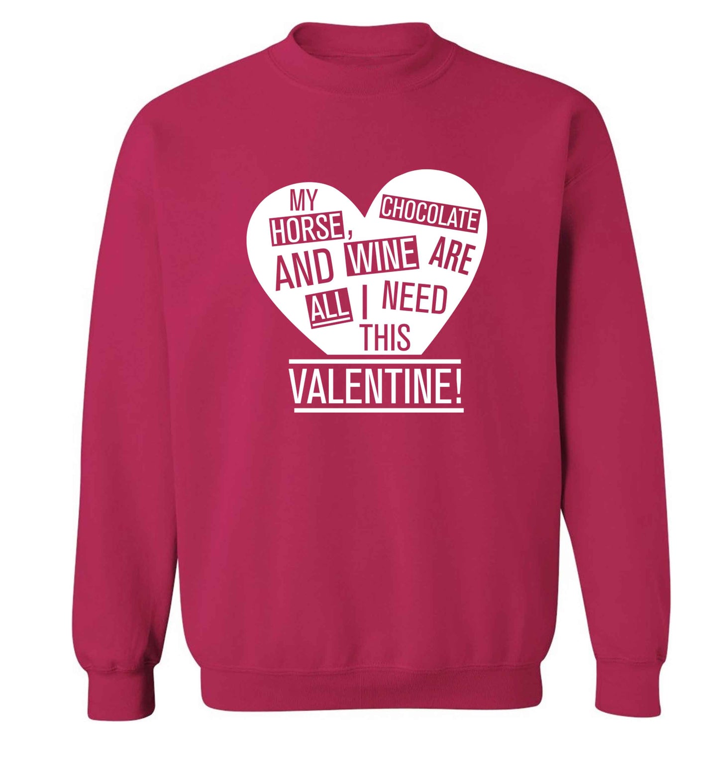 My horse chocolate and wine are all I need this valentine adult's unisex pink sweater 2XL